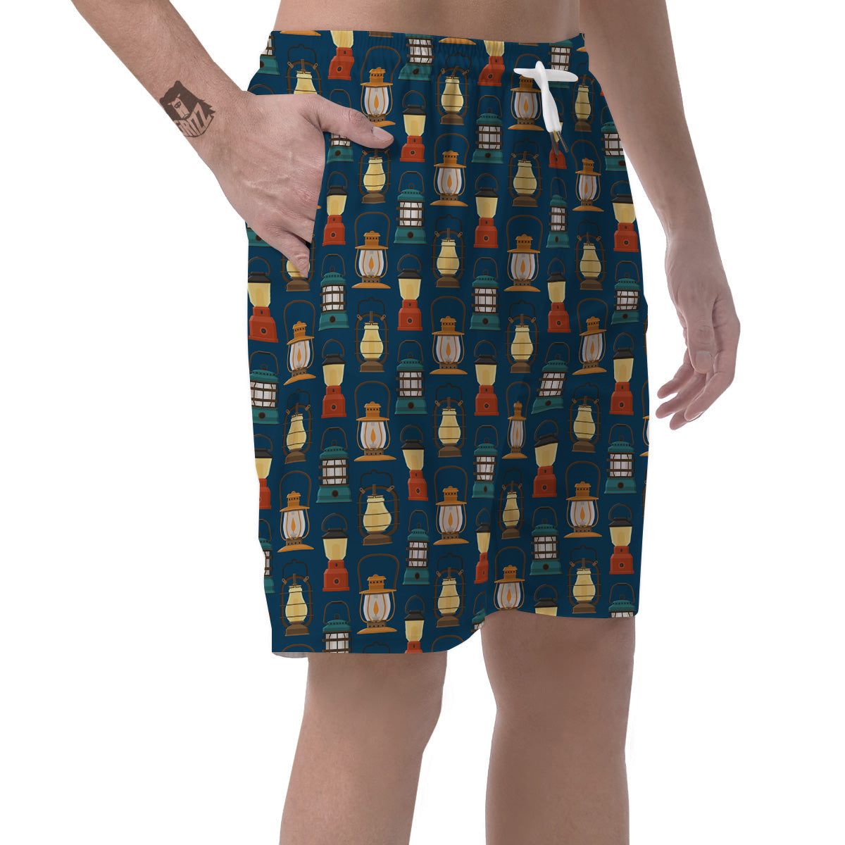 Camping Lantern Vintage Print Pattern Men's Shorts-grizzshop