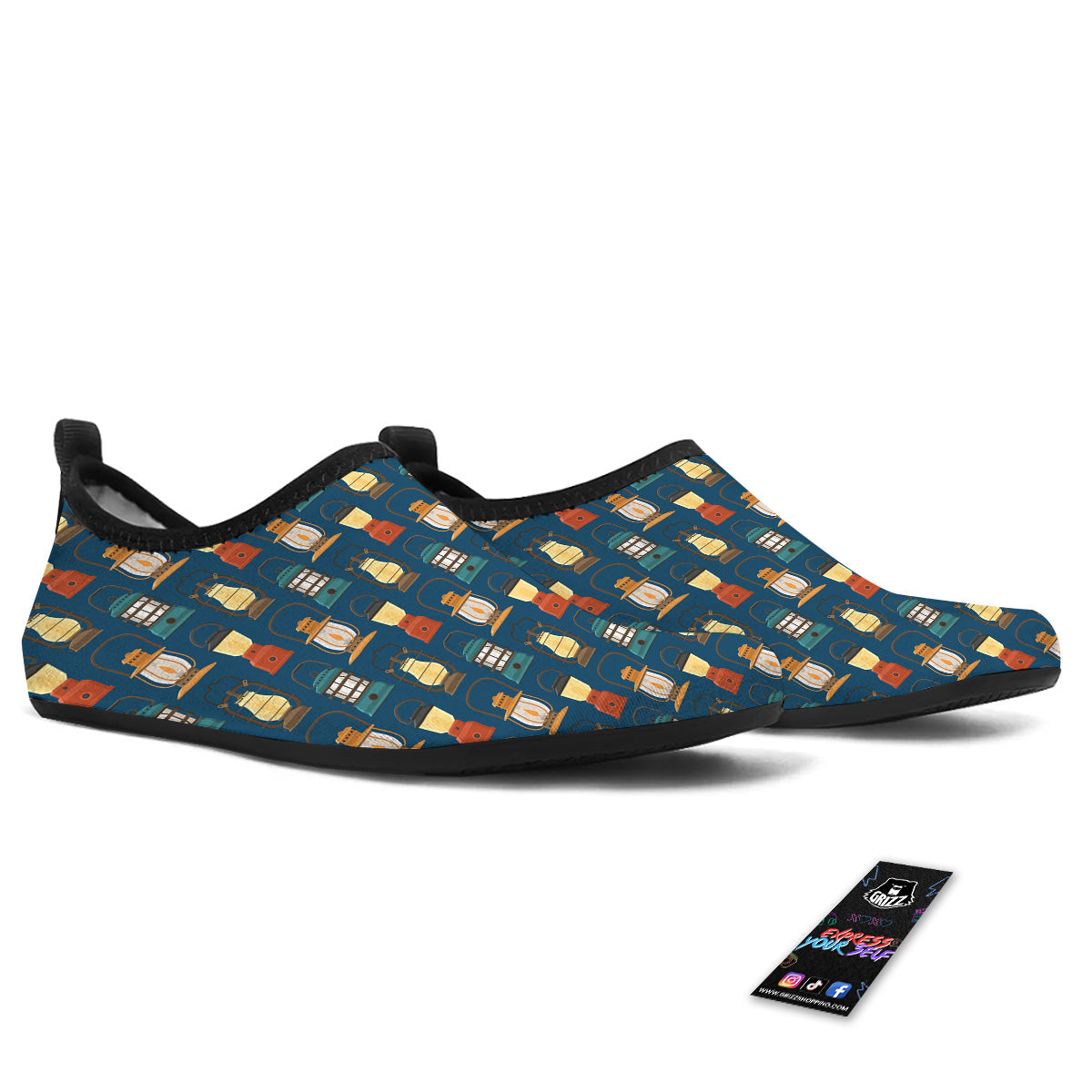 Camping Lantern Vintage Print Pattern Water Shoes-grizzshop