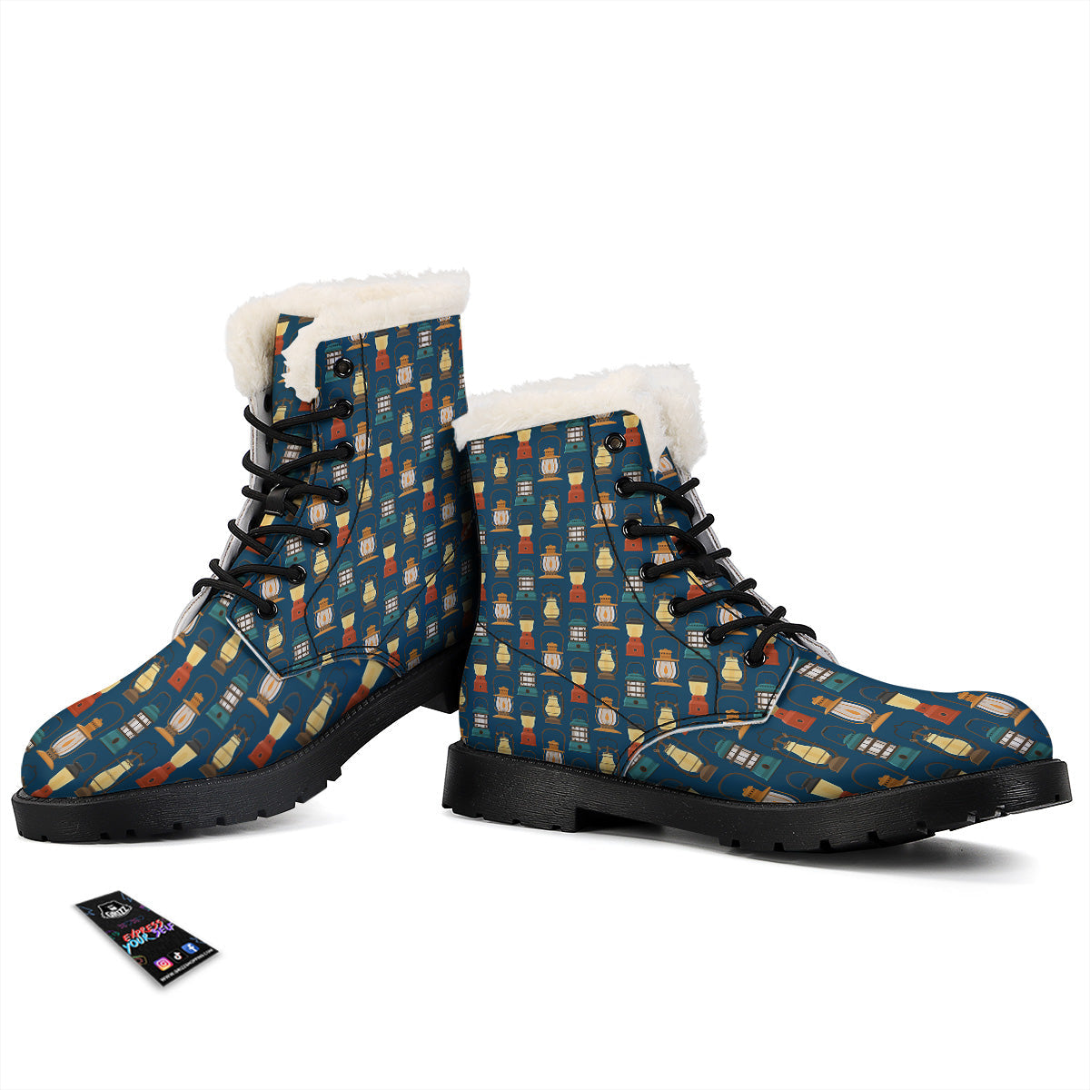 Camping Lantern Vintage Print Pattern Winter Boots-grizzshop
