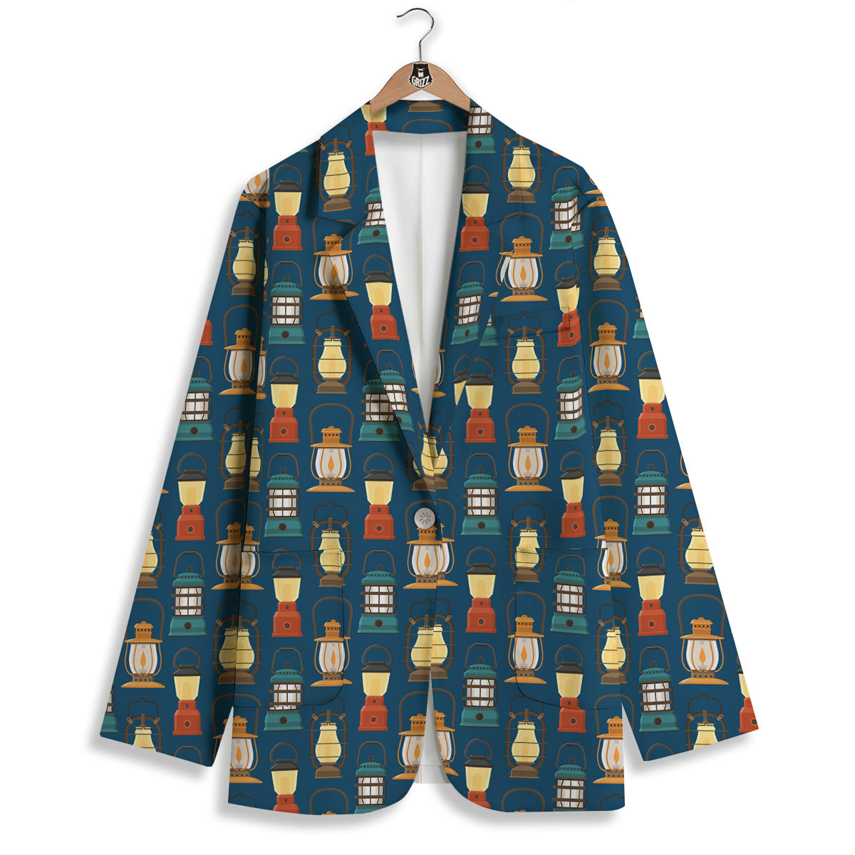 Camping Lantern Vintage Print Pattern Women's Blazer-grizzshop