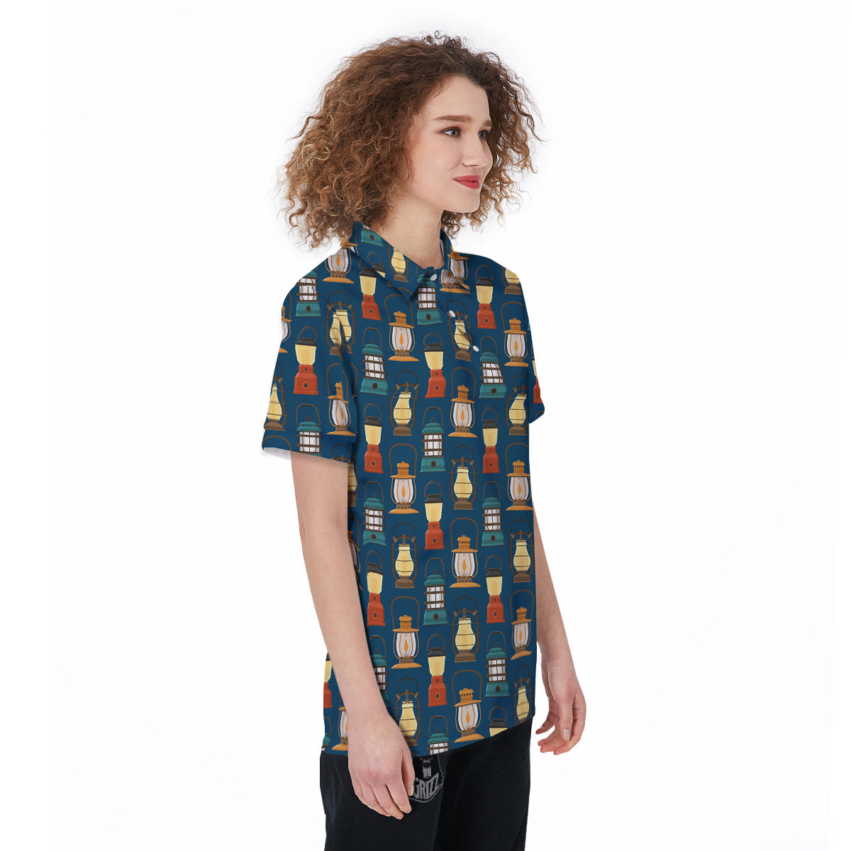 Camping Lantern Vintage Print Pattern Women's Golf Shirts-grizzshop