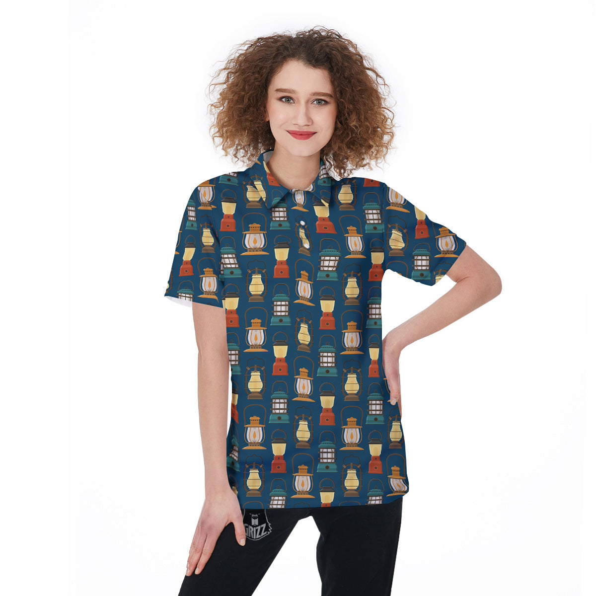 Camping Lantern Vintage Print Pattern Women's Golf Shirts-grizzshop