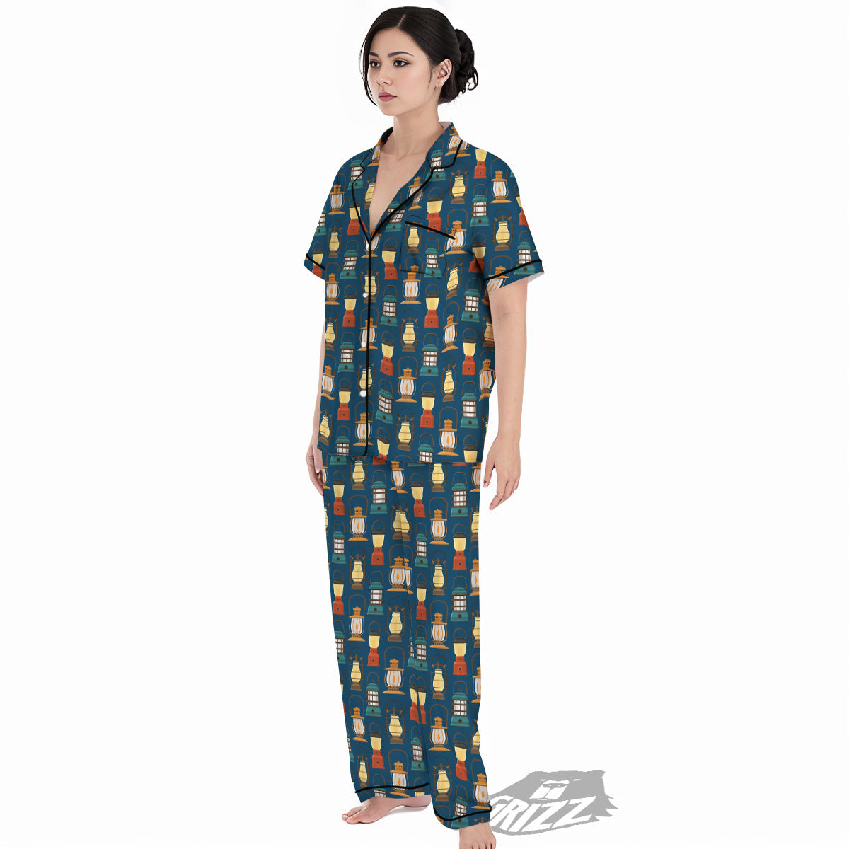 Camping Lantern Vintage Print Pattern Women's Pajamas Set-grizzshop