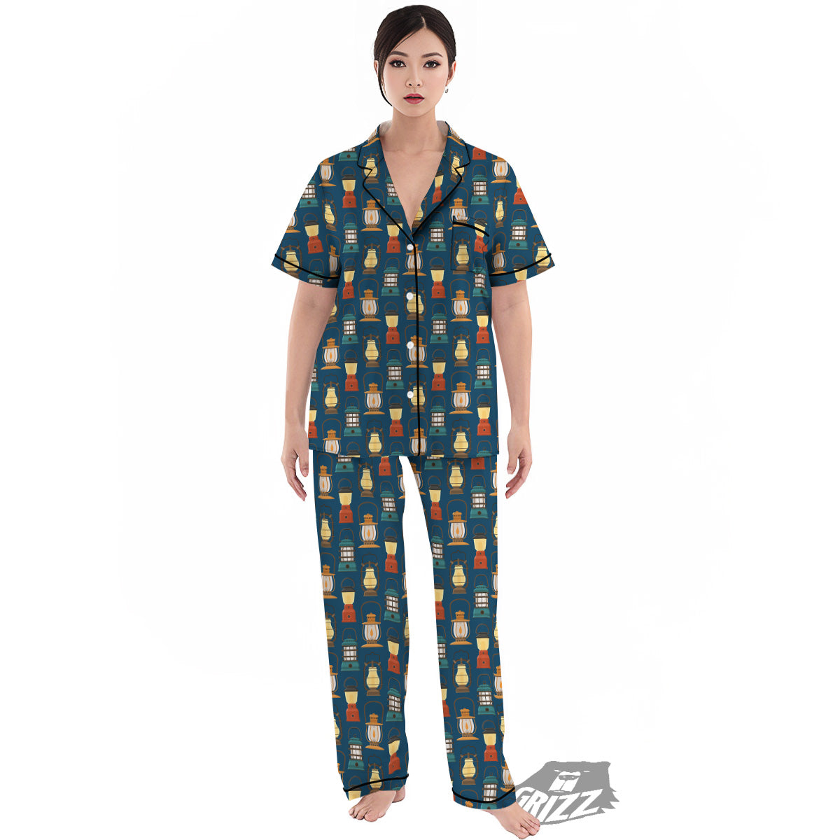 Camping Lantern Vintage Print Pattern Women's Pajamas Set-grizzshop