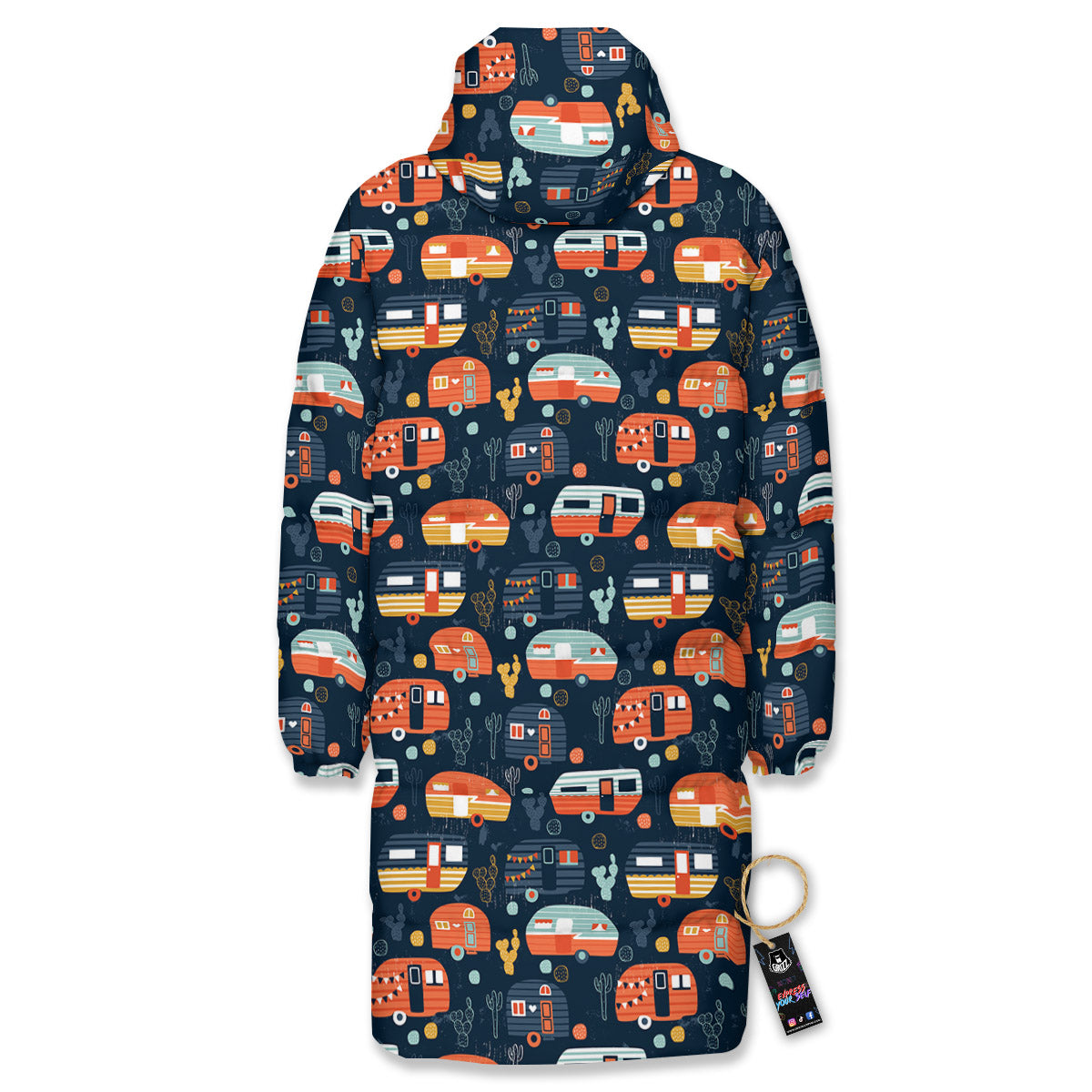Camping Caravan Print Pattern Long Down Jacket