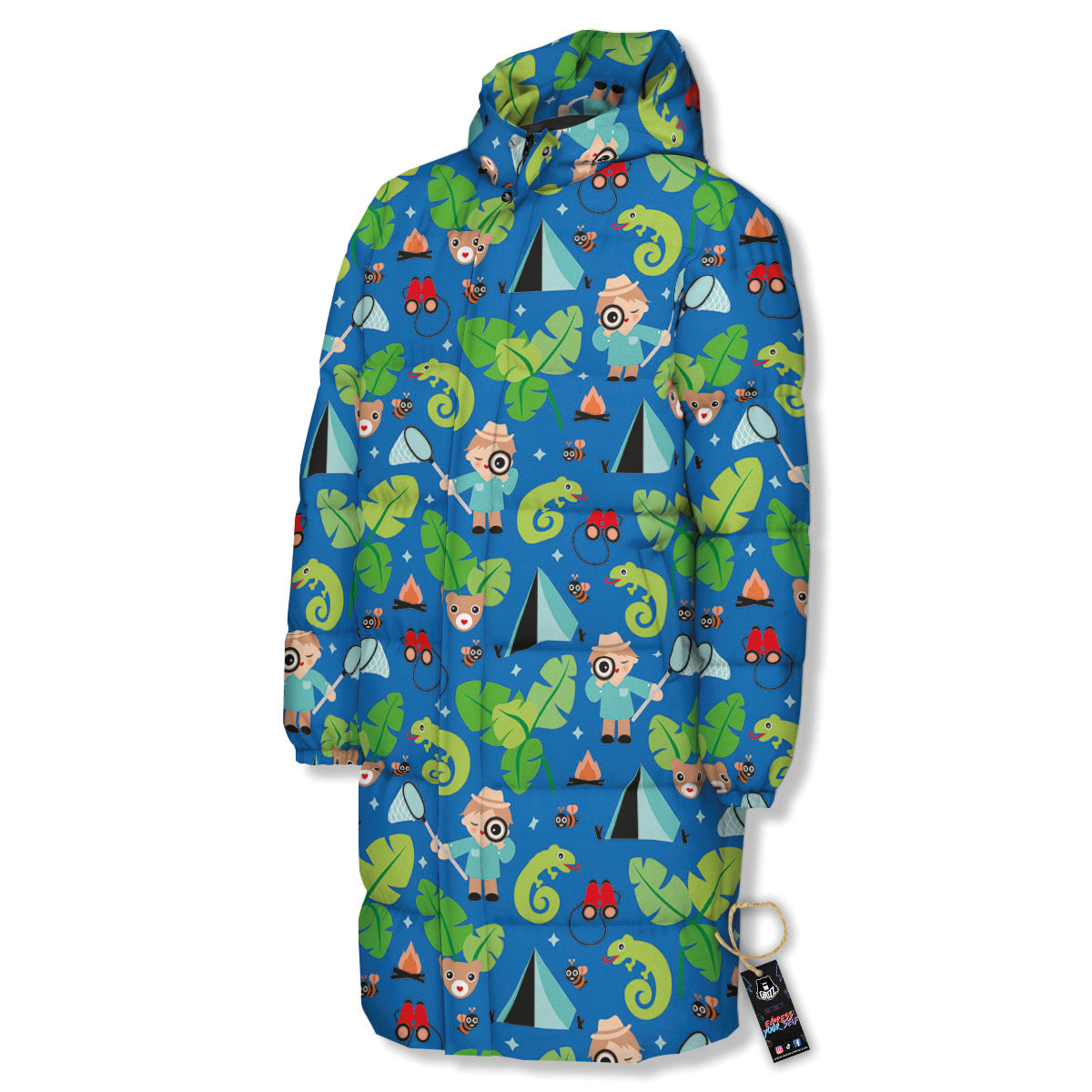 Camping Cute Print Pattern Long Down Jacket