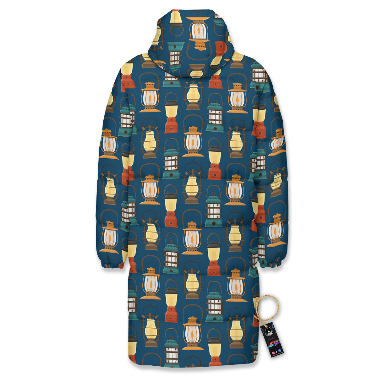 Camping Lantern Vintage Print Pattern Long Down Jacket