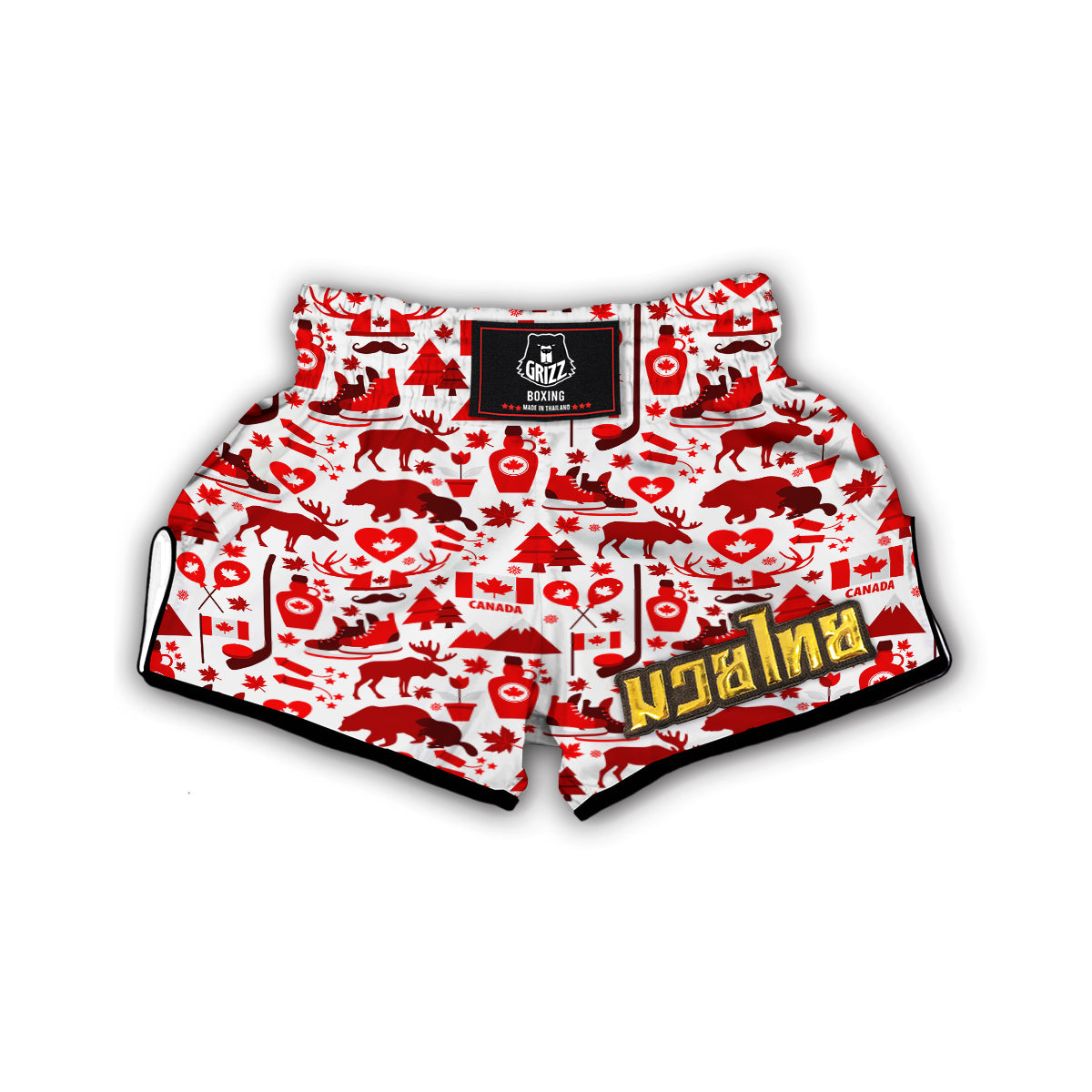 Canada Love Pattern Print Muay Thai Boxing Shorts-grizzshop