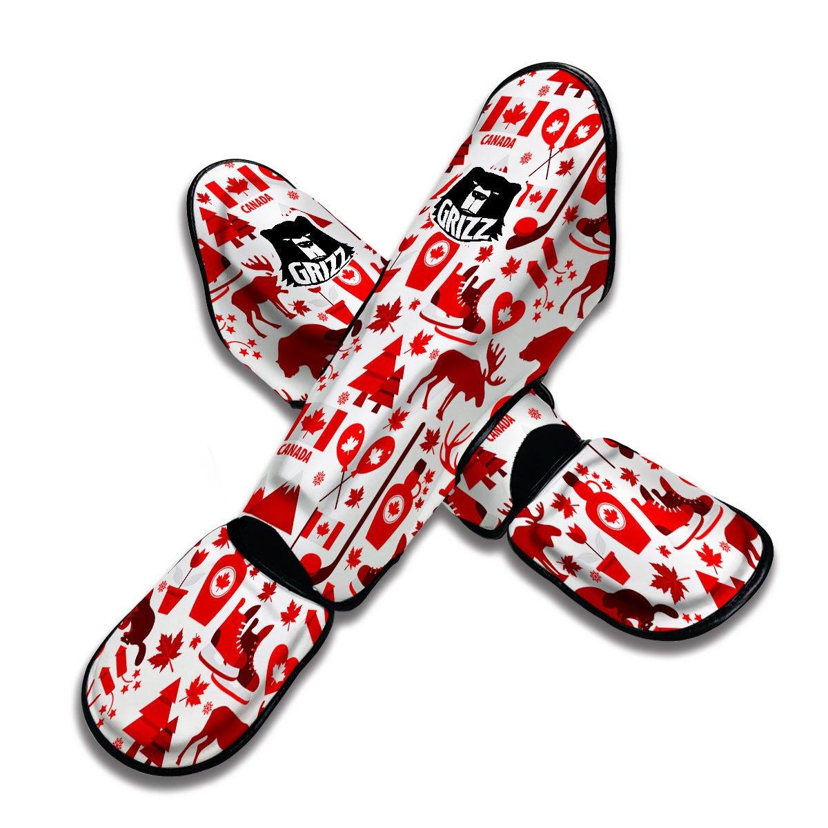 Canada Love Pattern Print Muay Thai Shin Guards-grizzshop