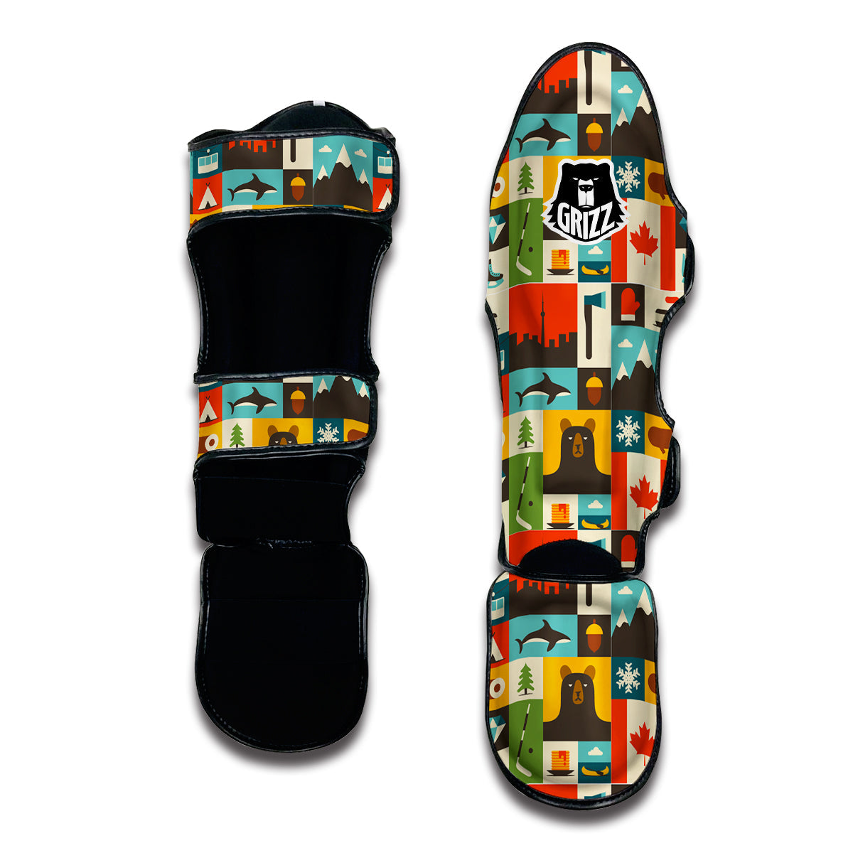 Canada Pattern Print Muay Thai Shin Guards-grizzshop