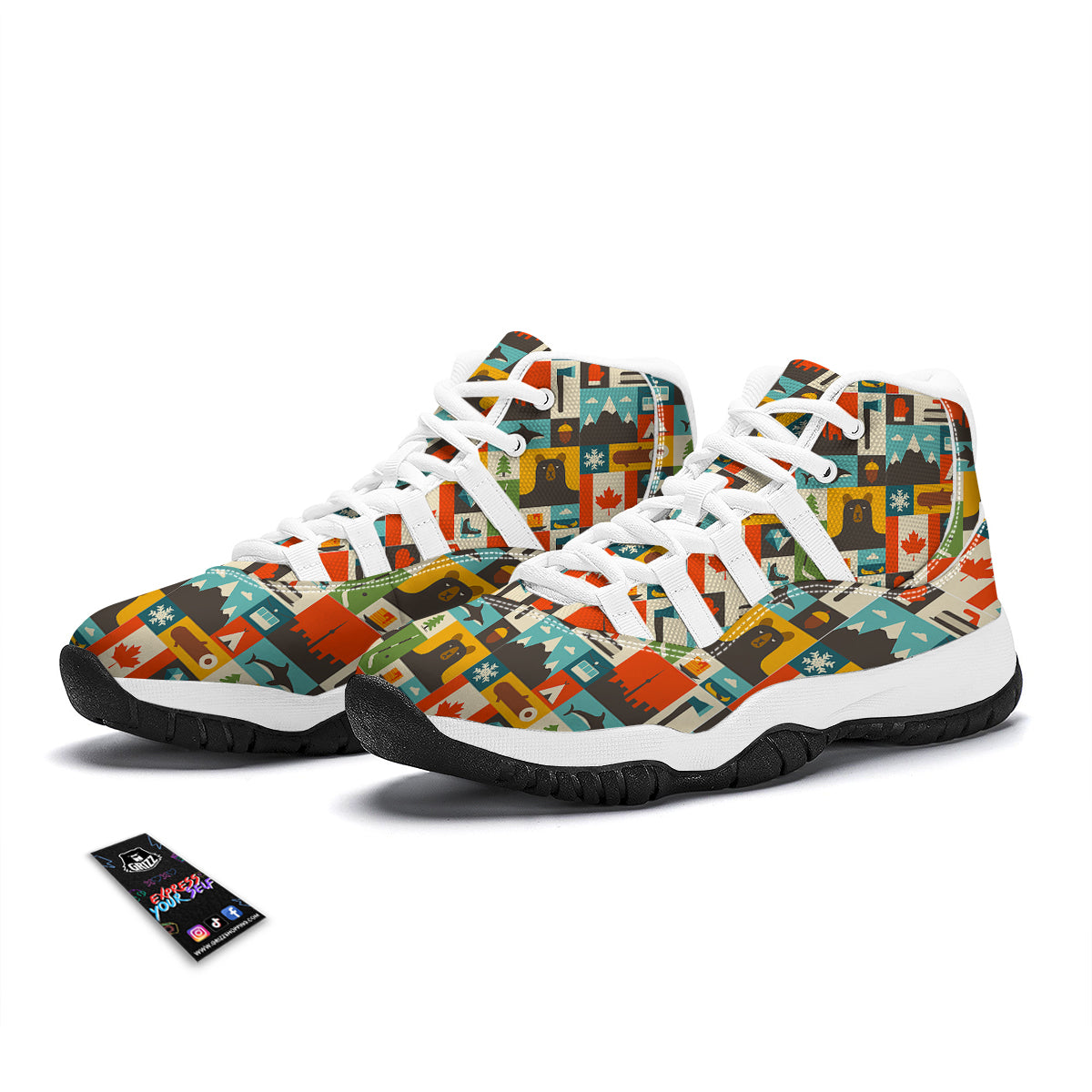 Canada Pattern Print White Bball Shoes-grizzshop