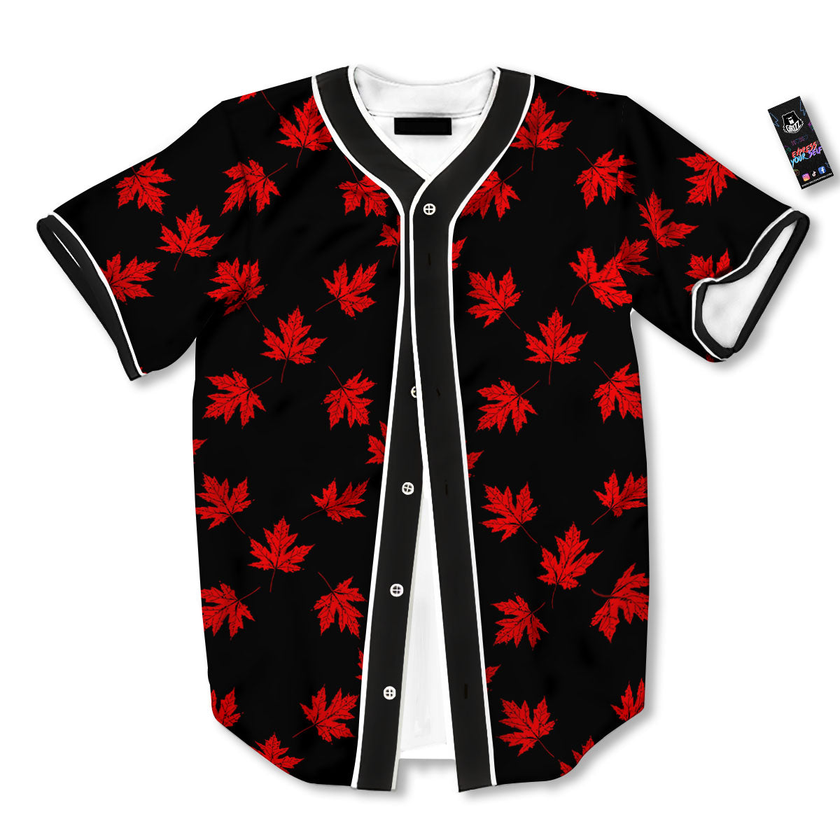 Canadian Maple Leaf Red And Black Print Baseball Jersey-grizzshop