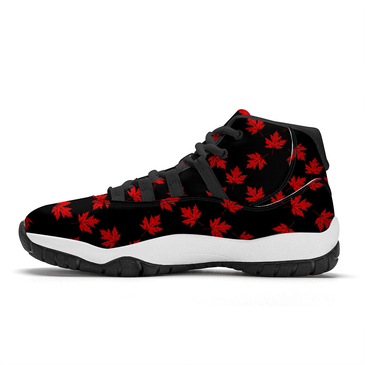 Canadian Maple Leaf Red And Black Print Black Bball Shoes-grizzshop