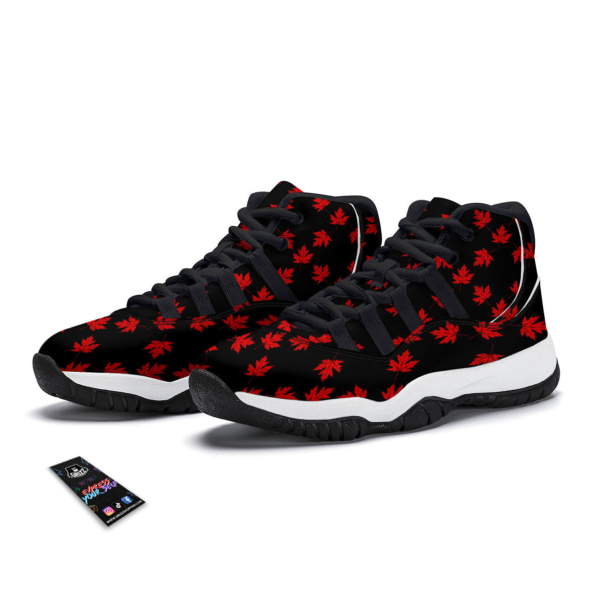 Canadian Maple Leaf Red And Black Print Black Bball Shoes-grizzshop