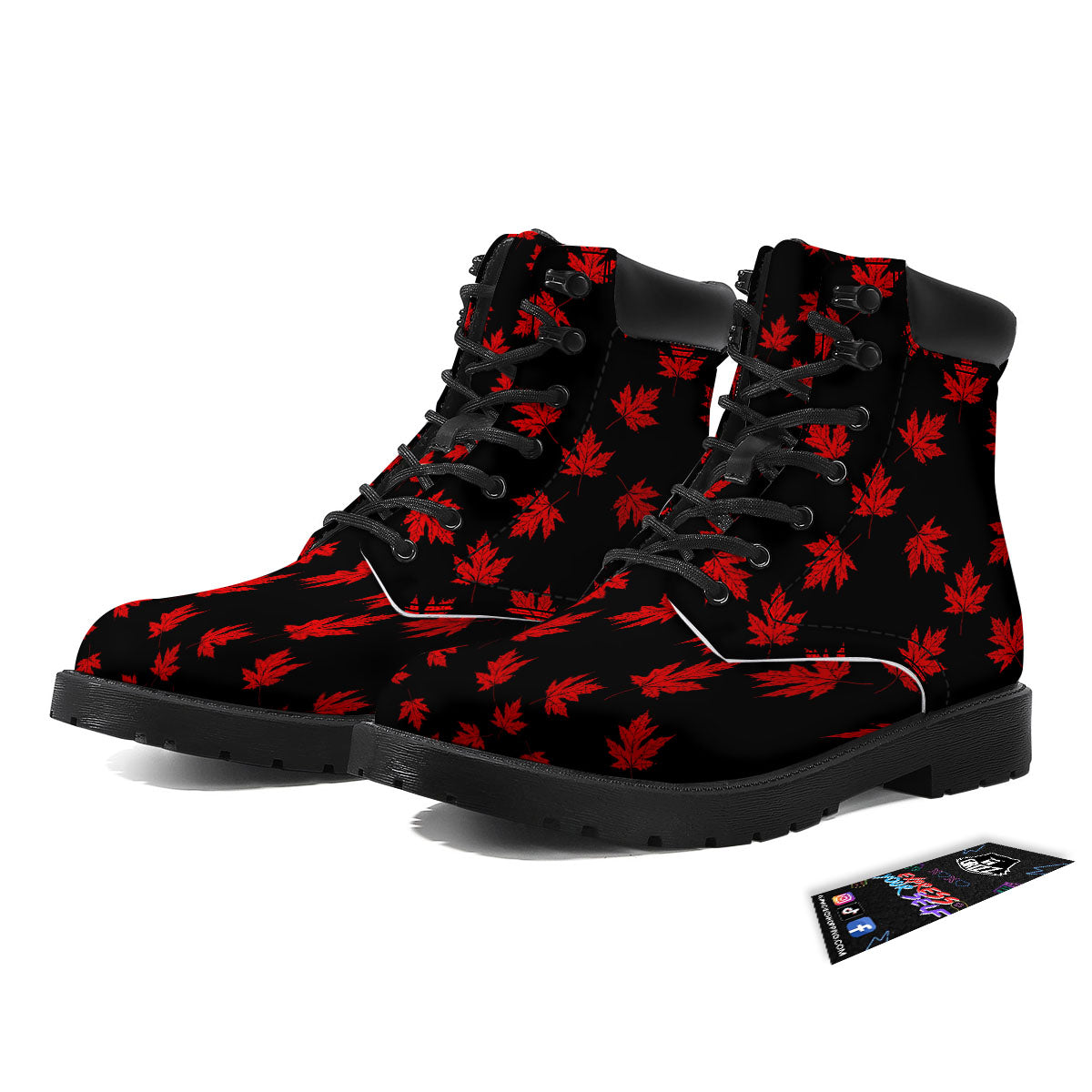 Canadian Maple Leaf Red And Black Print Boots-grizzshop