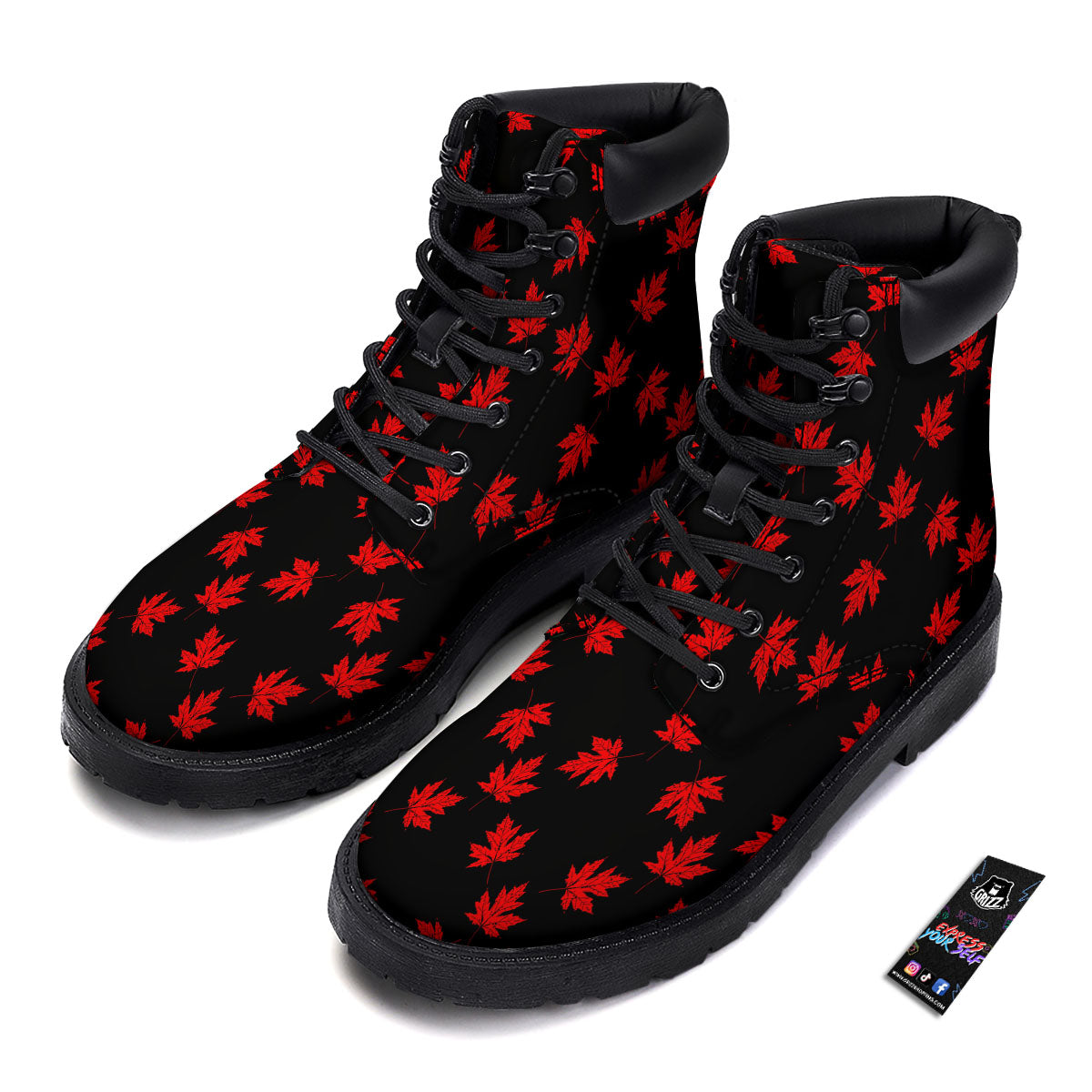 Canadian Maple Leaf Red And Black Print Boots-grizzshop