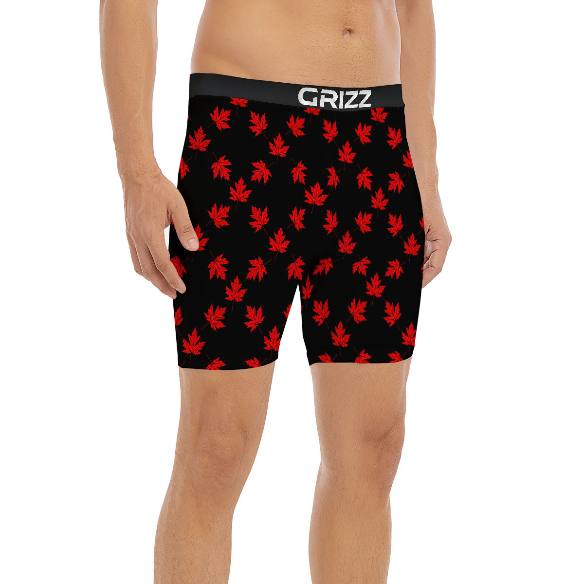 Canadian Maple Leaf Red And Black Print Boxer Briefs-grizzshop