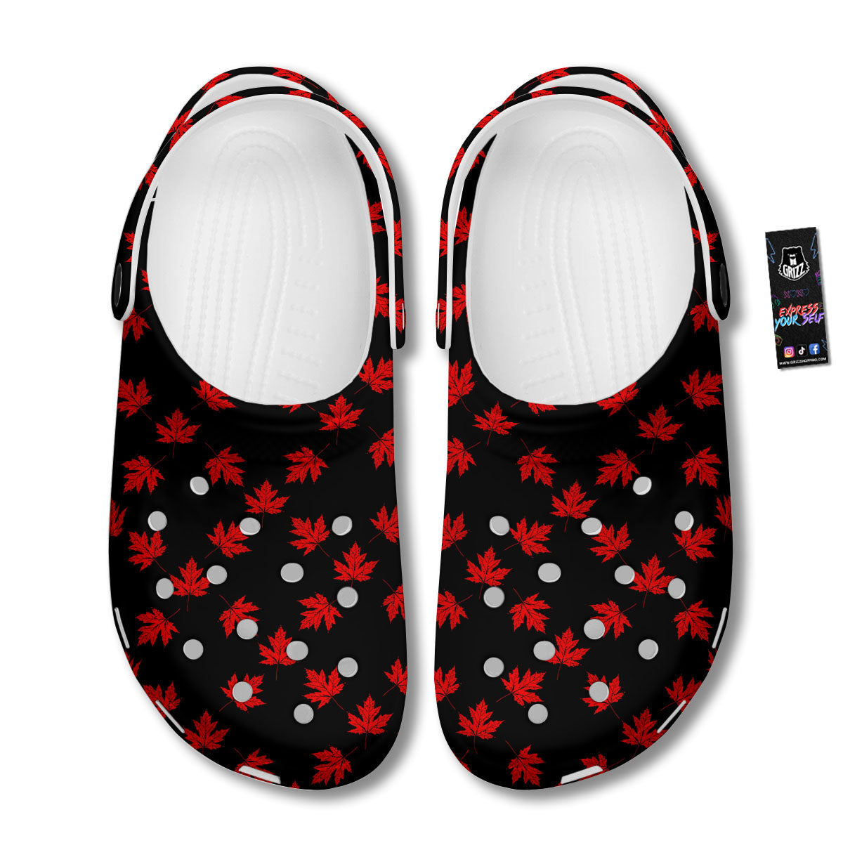 Canadian Maple Leaf Red And Black Print Clog-grizzshop