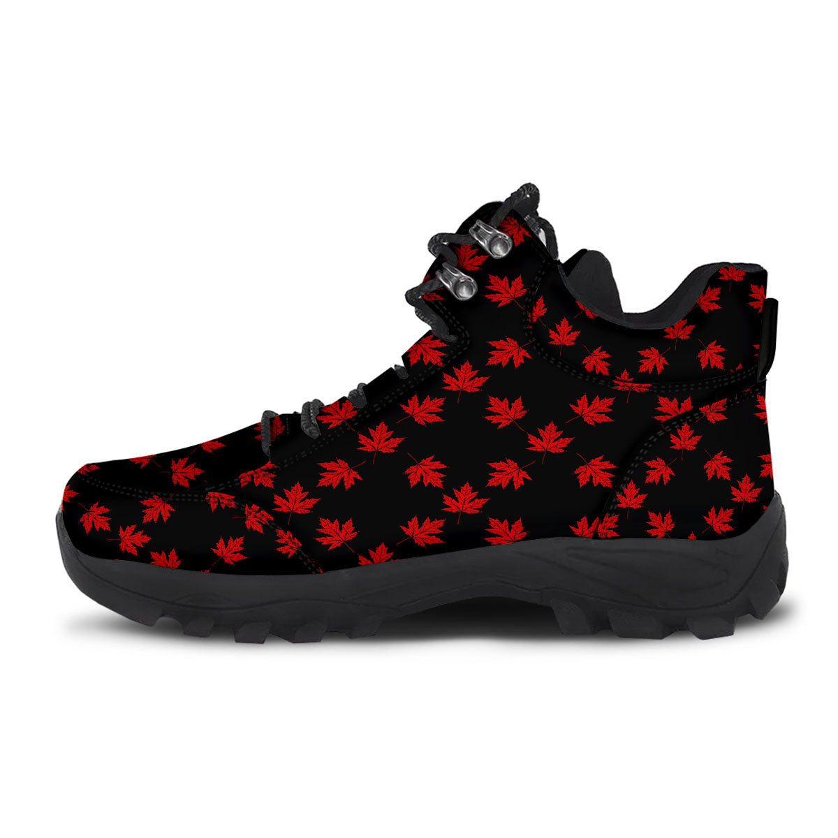 Canadian Maple Leaf Red And Black Print Hiking Shoes-grizzshop