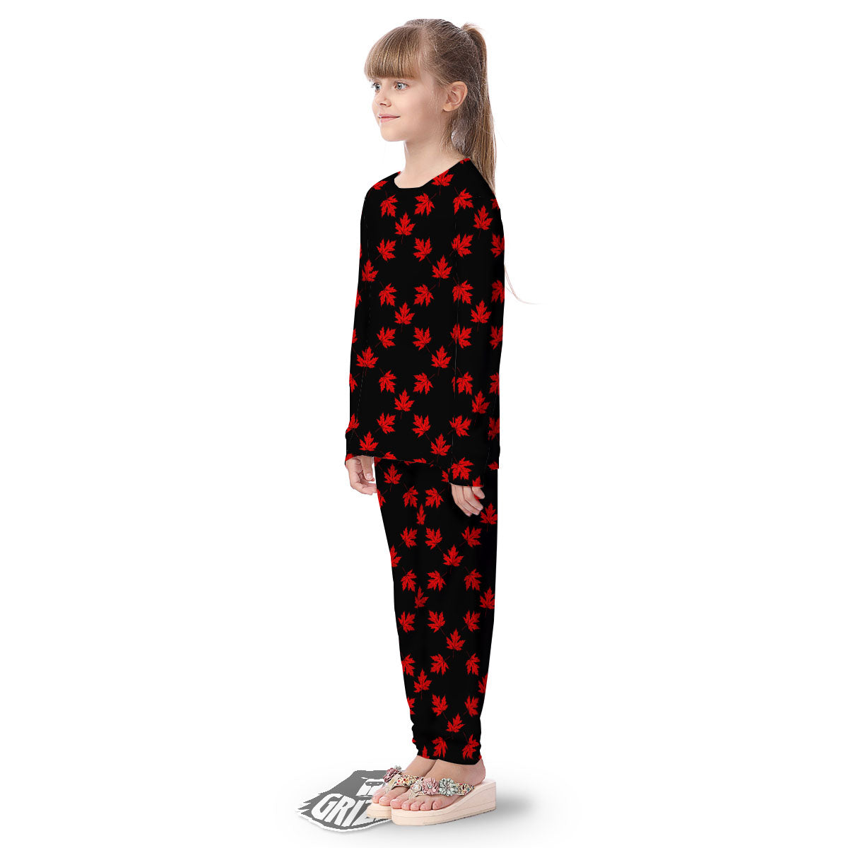Canadian Maple Leaf Red And Black Print Kid's Pajamas-grizzshop