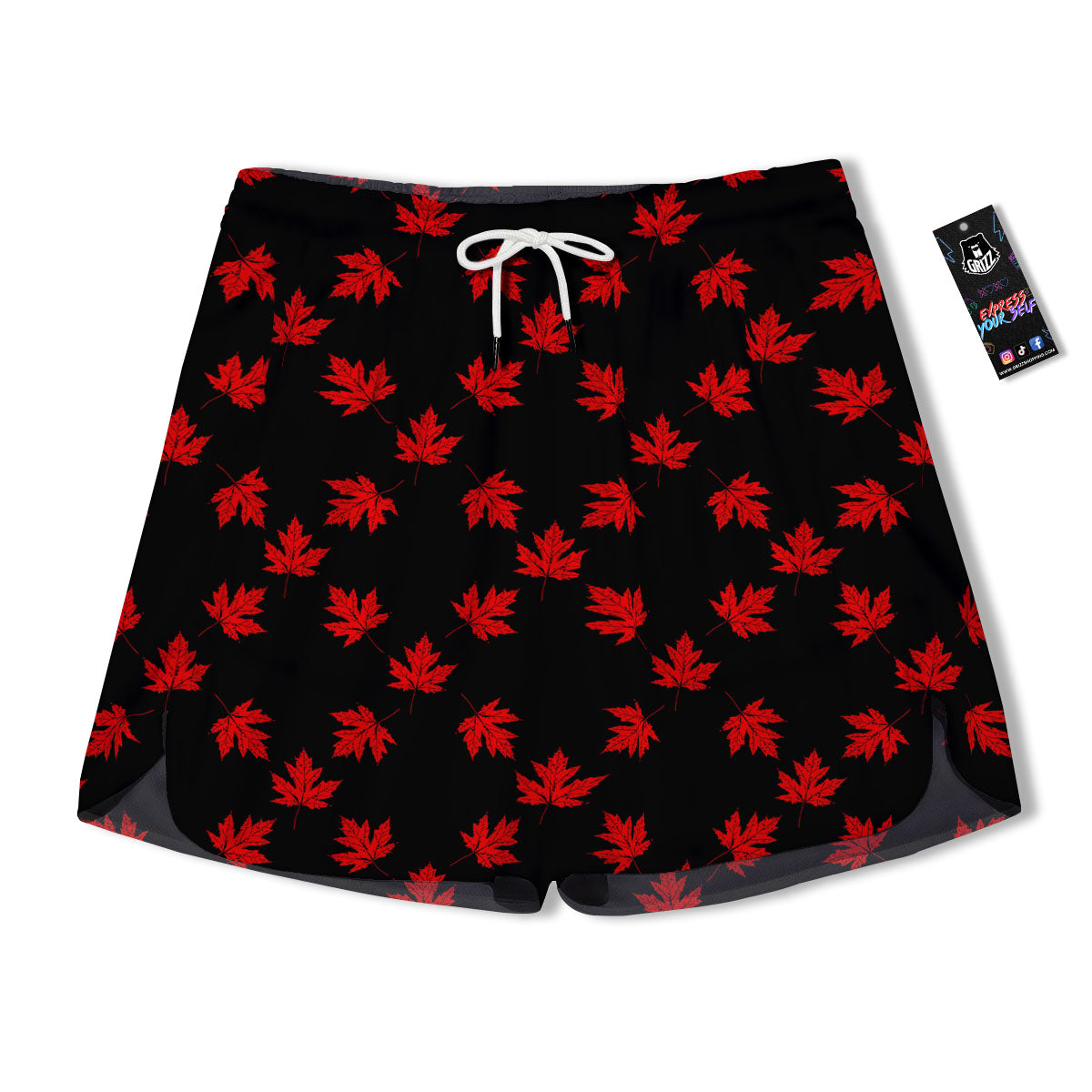 Canadian Maple Leaf Red And Black Print Men's Running Shorts-grizzshop