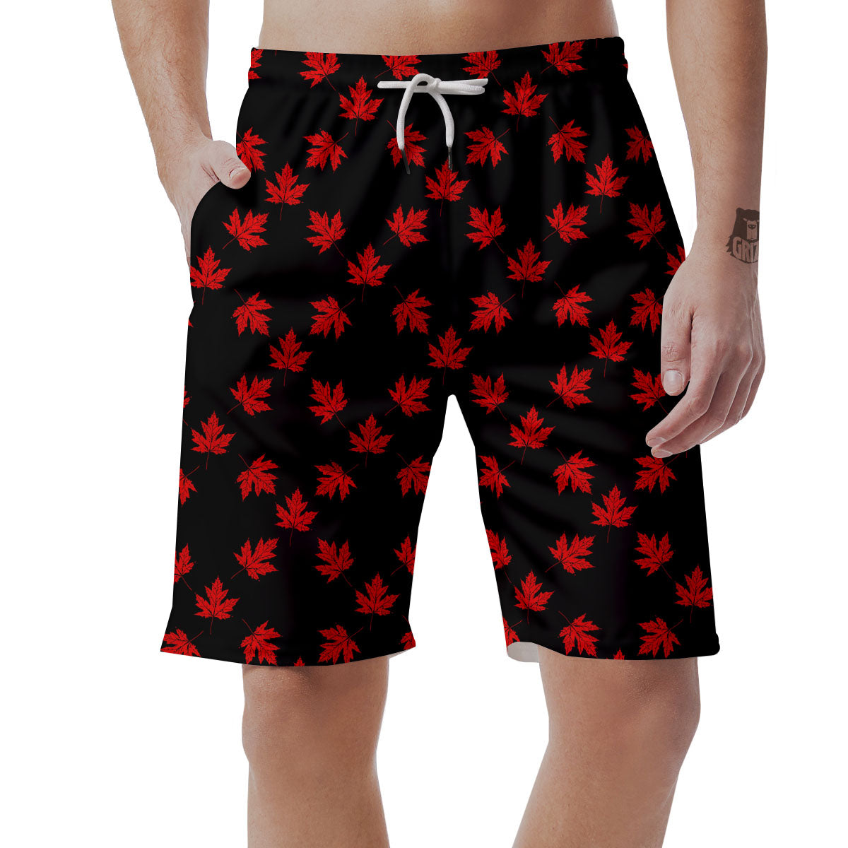Canadian Maple Leaf Red And Black Print Men's Shorts-grizzshop