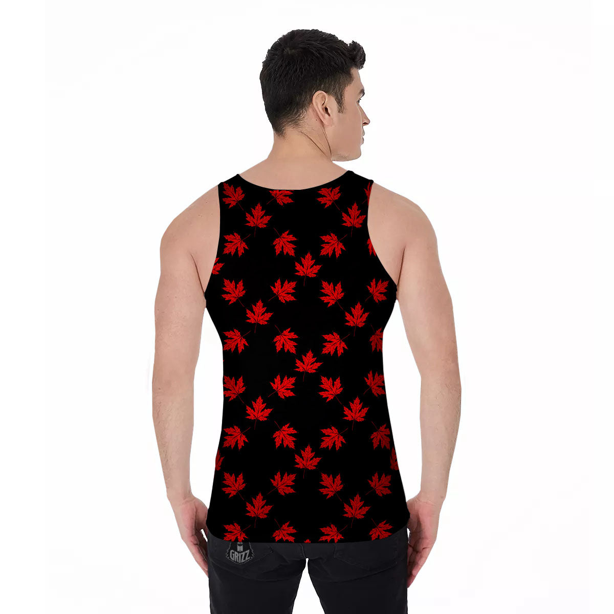 Canadian Maple Leaf Red And Black Print Men's Tank Top-grizzshop