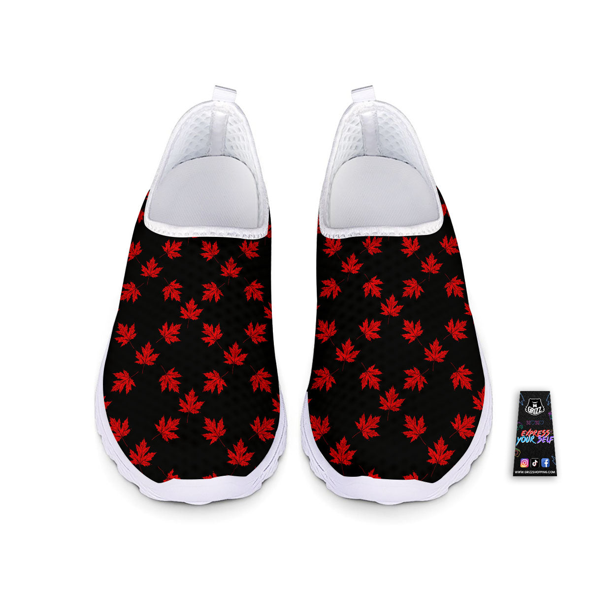 Canadian Maple Leaf Red And Black Print Nurse Shoes-grizzshop