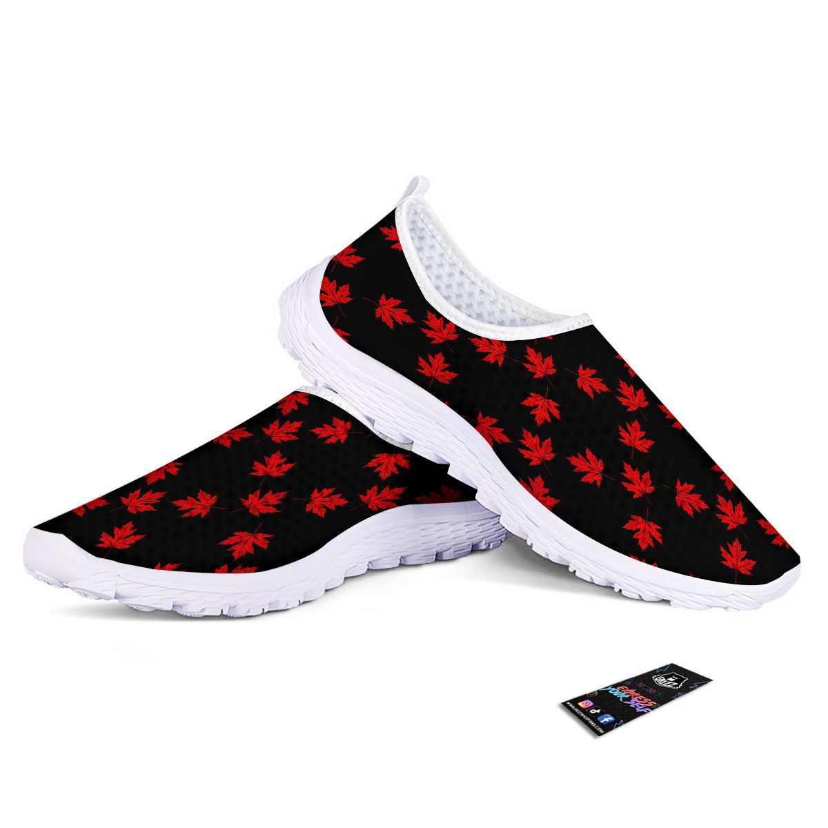 Canadian Maple Leaf Red And Black Print Nurse Shoes-grizzshop