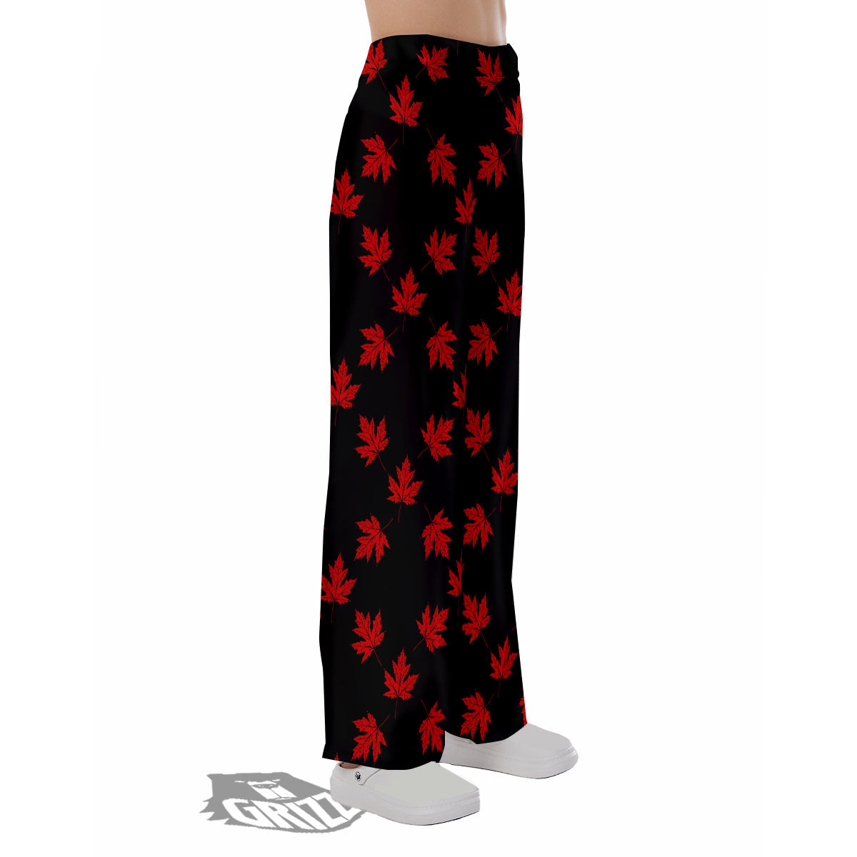 Canadian Maple Leaf Red And Black Print Pajama Pants-grizzshop