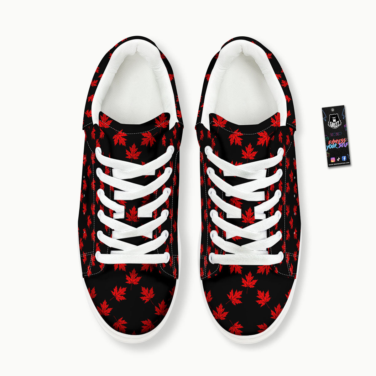 Canadian Maple Leaf Red And Black Print Platform Shoes-grizzshop
