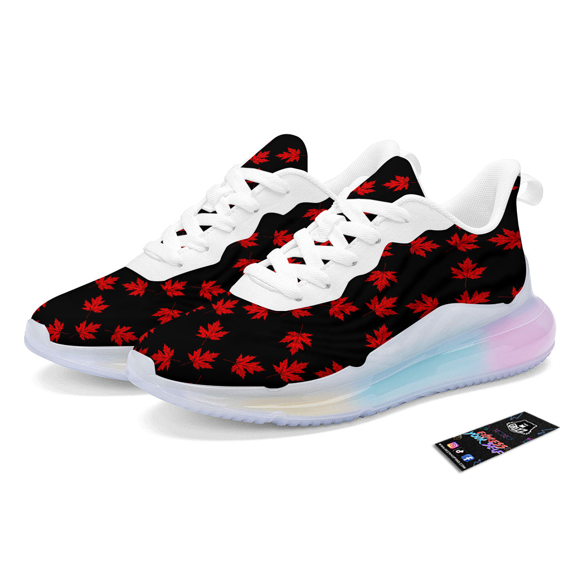 Canadian Maple Leaf Red And Black Print Running Sneakers-grizzshop
