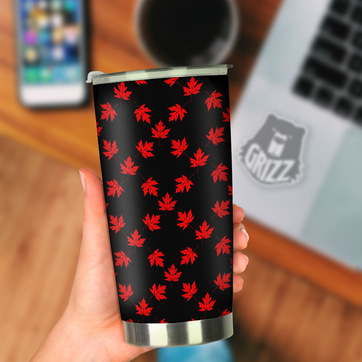 Canadian Maple Leaf Red And Black Print Tumbler-grizzshop