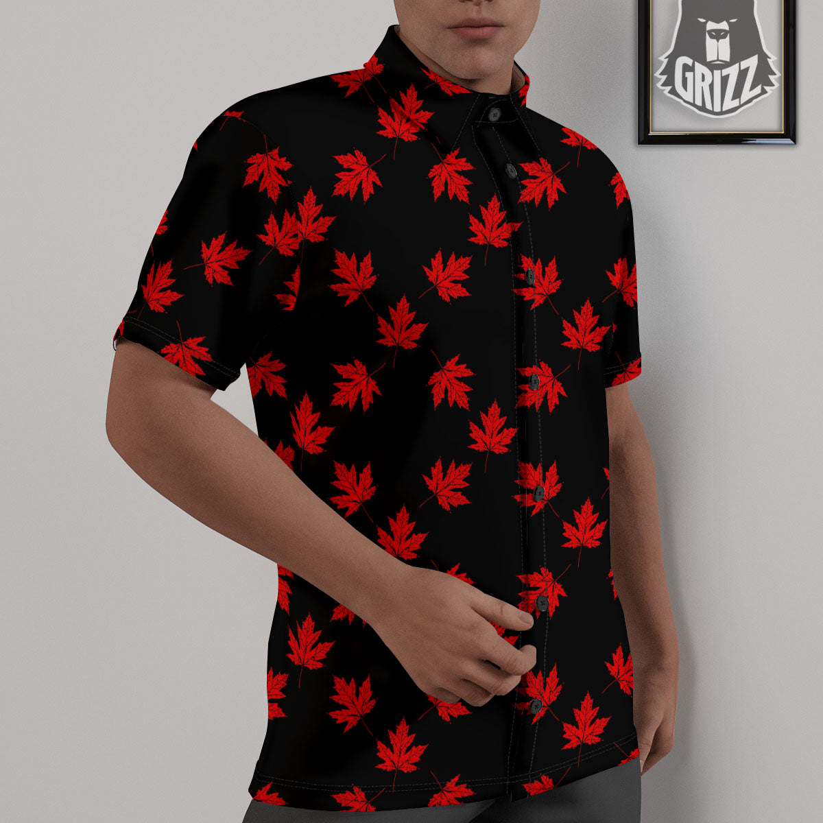 Canadian Maple Leaf Red And Black Print Untucked Shirts-grizzshop