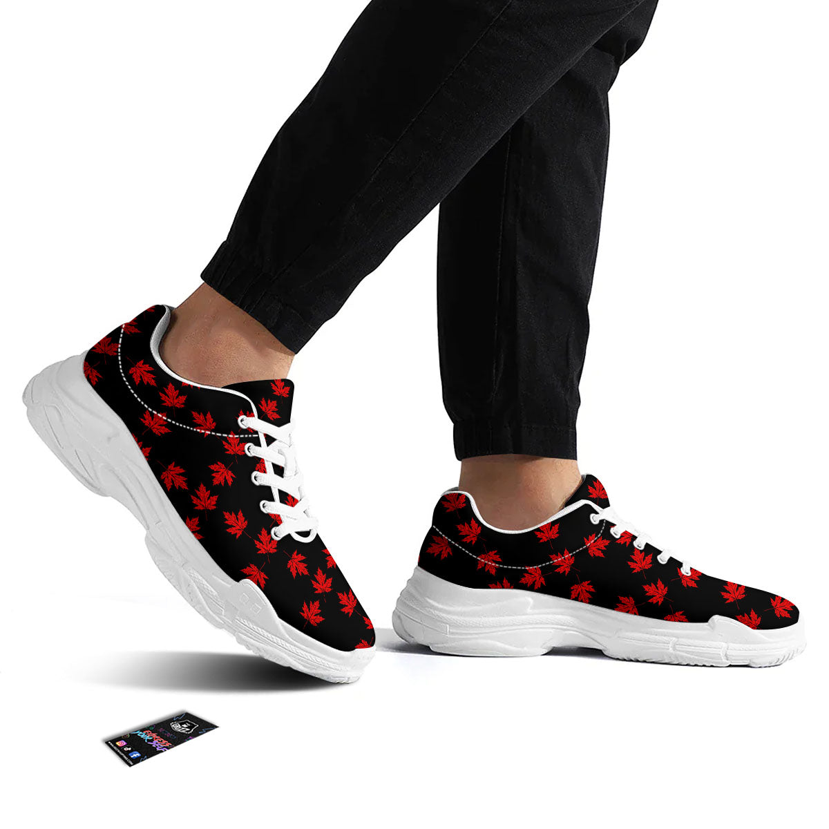 Canadian Maple Leaf Red And Black Print White Chunky Shoes-grizzshop
