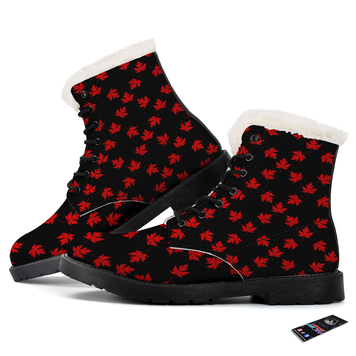 Canadian Maple Leaf Red And Black Print Winter Boots-grizzshop