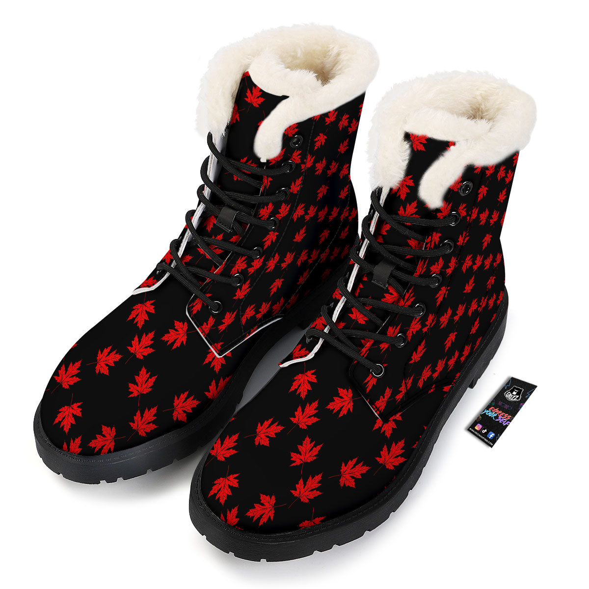 Canadian Maple Leaf Red And Black Print Winter Boots-grizzshop