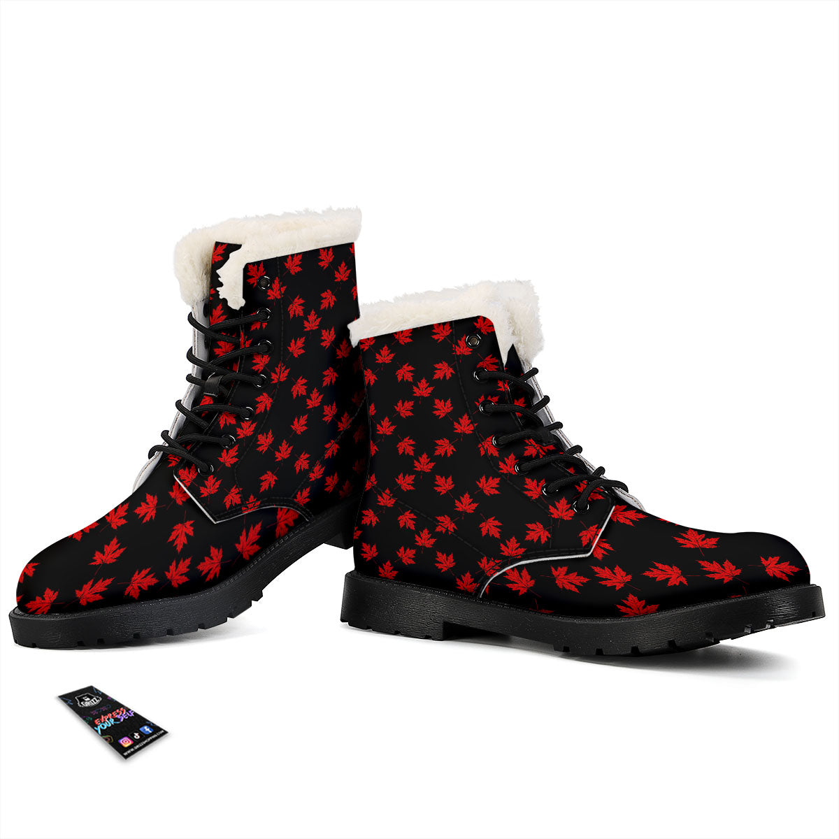 Canadian Maple Leaf Red And Black Print Winter Boots-grizzshop