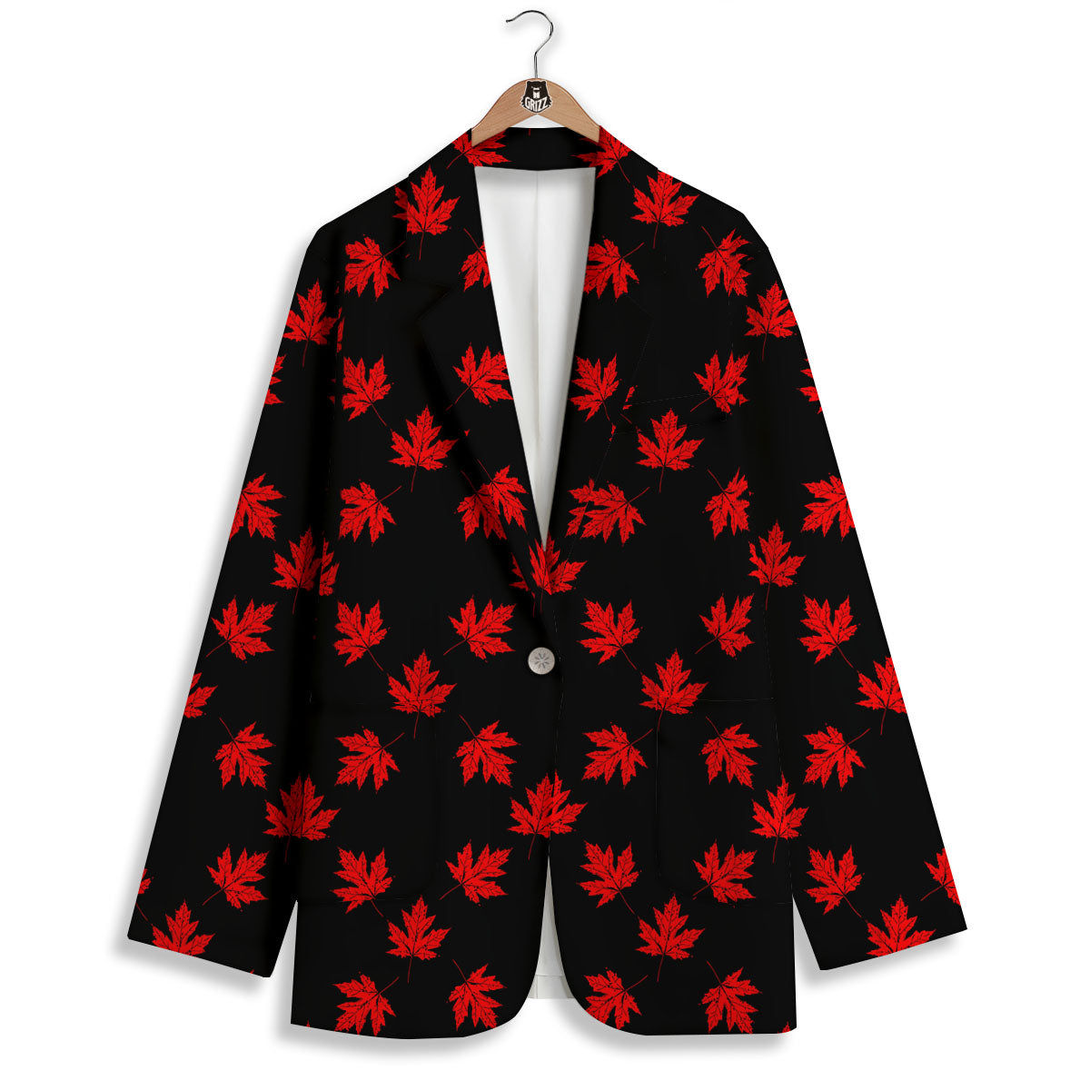 Canadian Maple Leaf Red And Black Print Women's Blazer-grizzshop