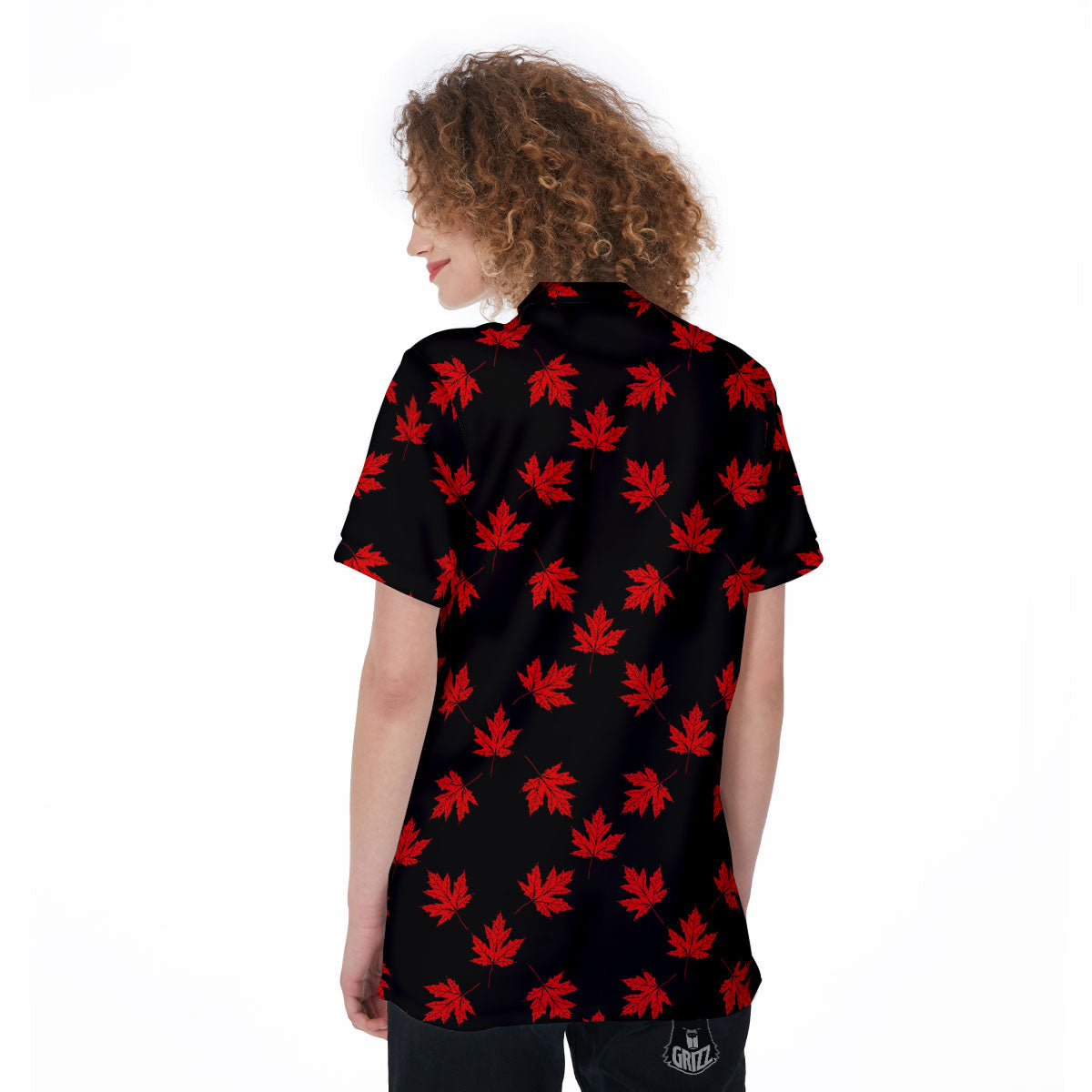 Canadian Maple Leaf Red And Black Print Women's Golf Shirts-grizzshop