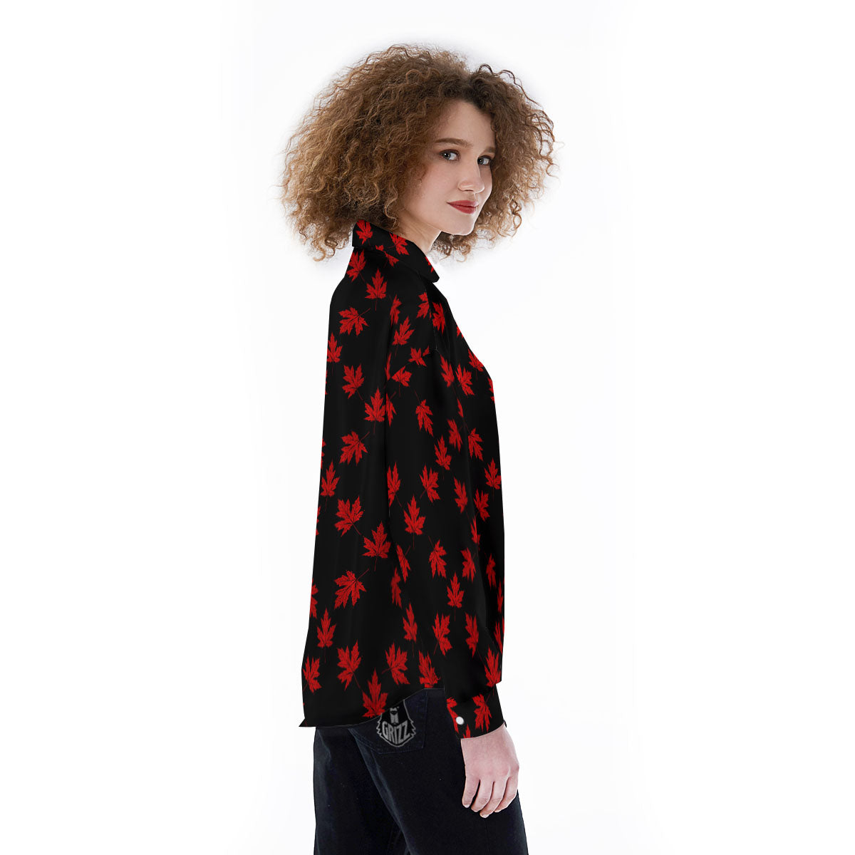 Canadian Maple Leaf Red And Black Print Women's Long Sleeve Shirts-grizzshop