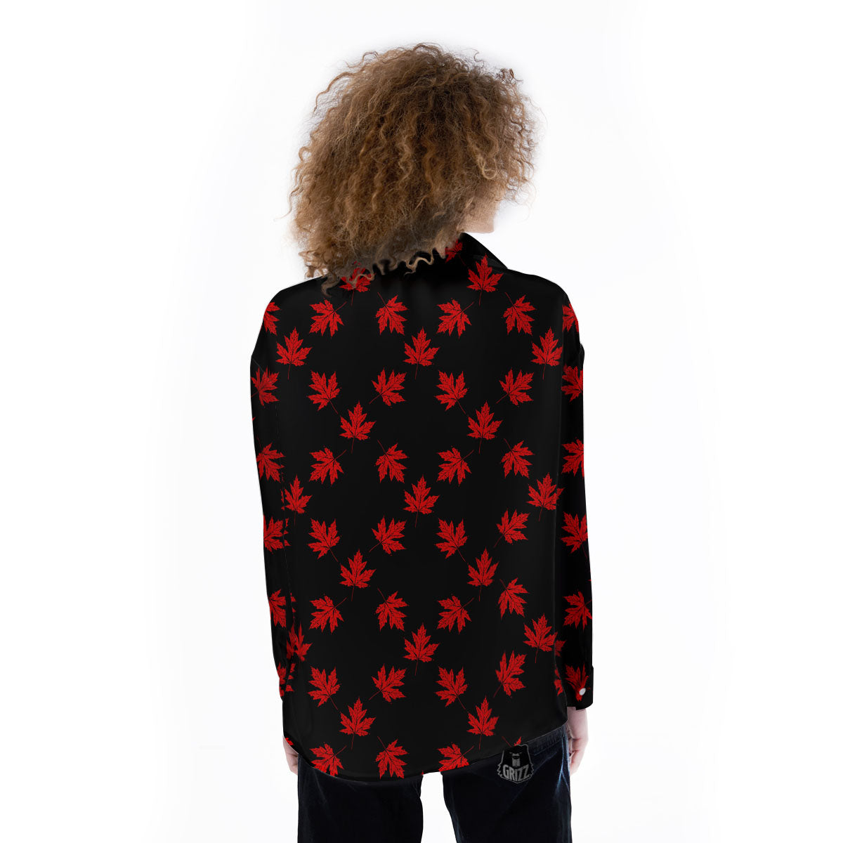 Canadian Maple Leaf Red And Black Print Women's Long Sleeve Shirts-grizzshop