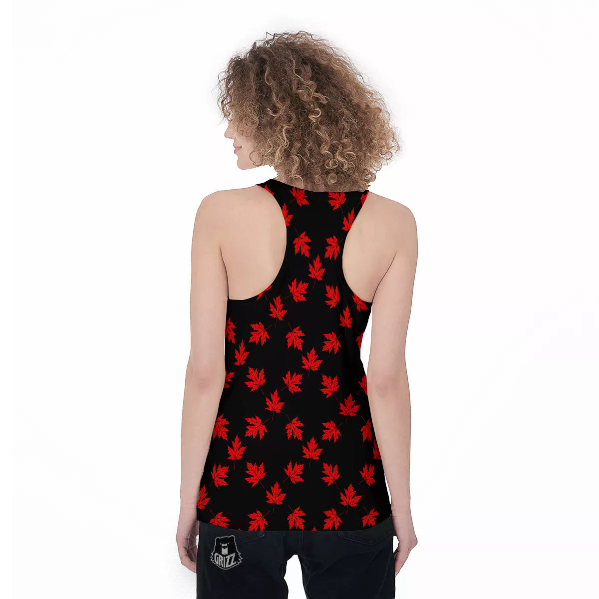 Canadian Maple Leaf Red And Black Print Women's Racerback Tank Top-grizzshop