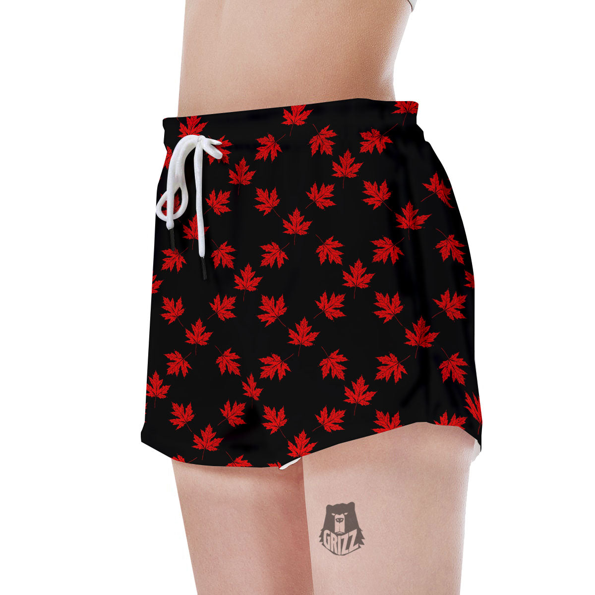 Canadian Maple Leaf Red And Black Print Women's Shorts-grizzshop