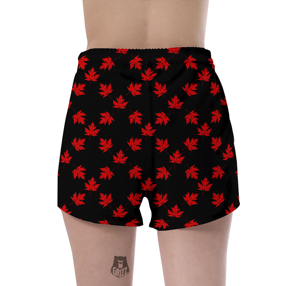 Canadian Maple Leaf Red And Black Print Women's Shorts-grizzshop