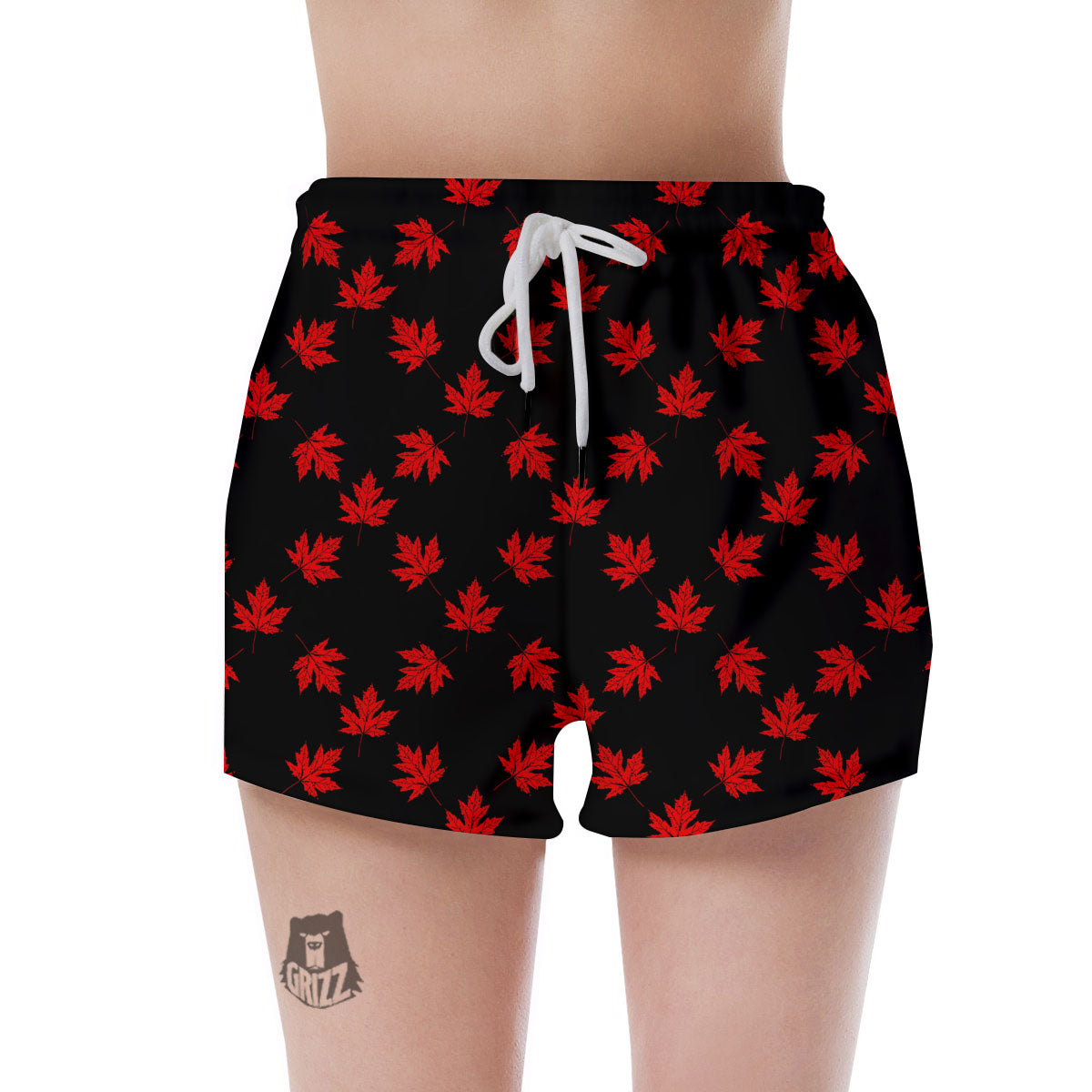 Canadian Maple Leaf Red And Black Print Women's Shorts-grizzshop