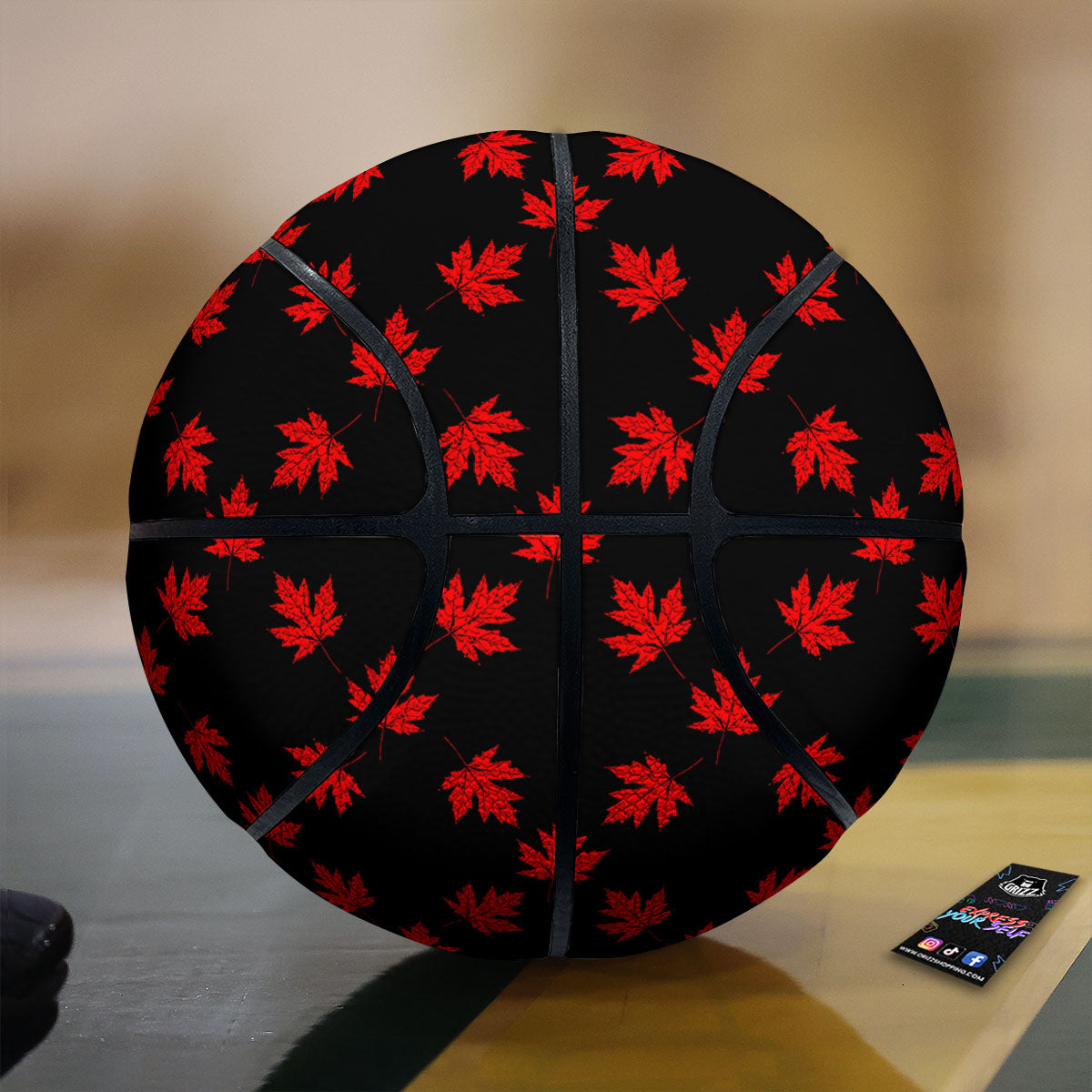 Canadian Maple Leaf Red And Black Print Basketball