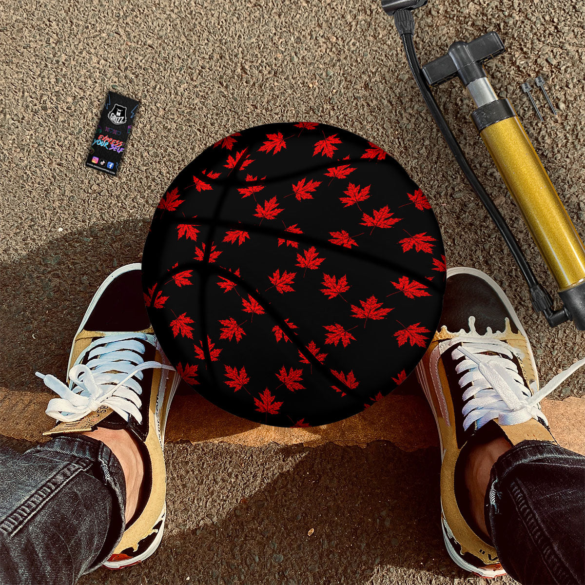 Canadian Maple Leaf Red And Black Print Basketball