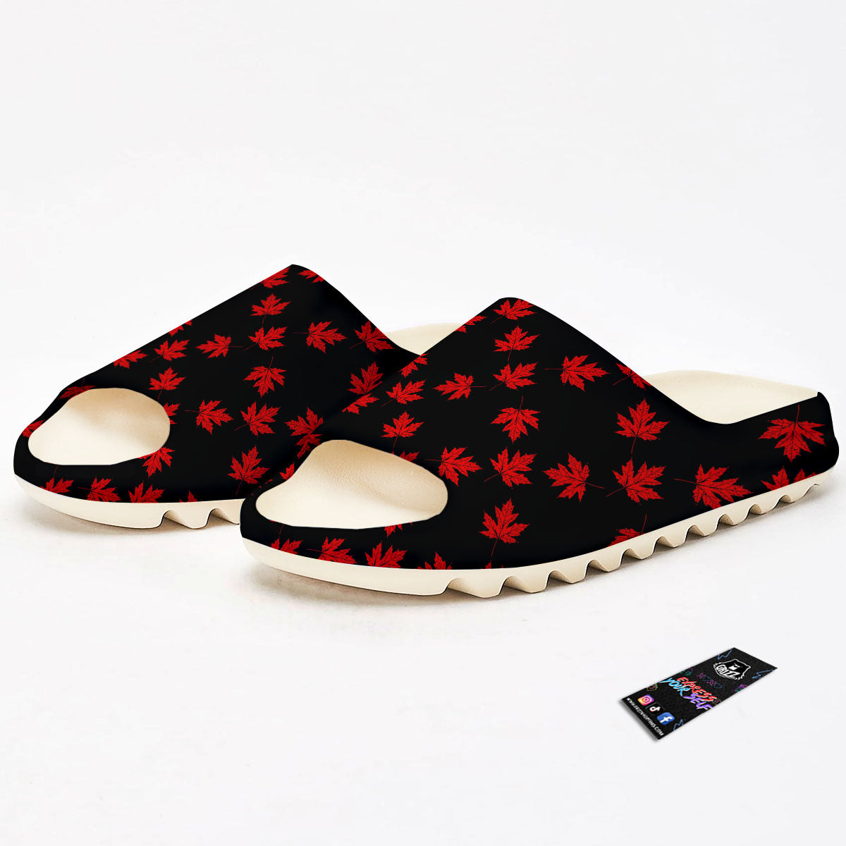 Canadian Maple Leaf Red And Black Print Sandals-grizzshop