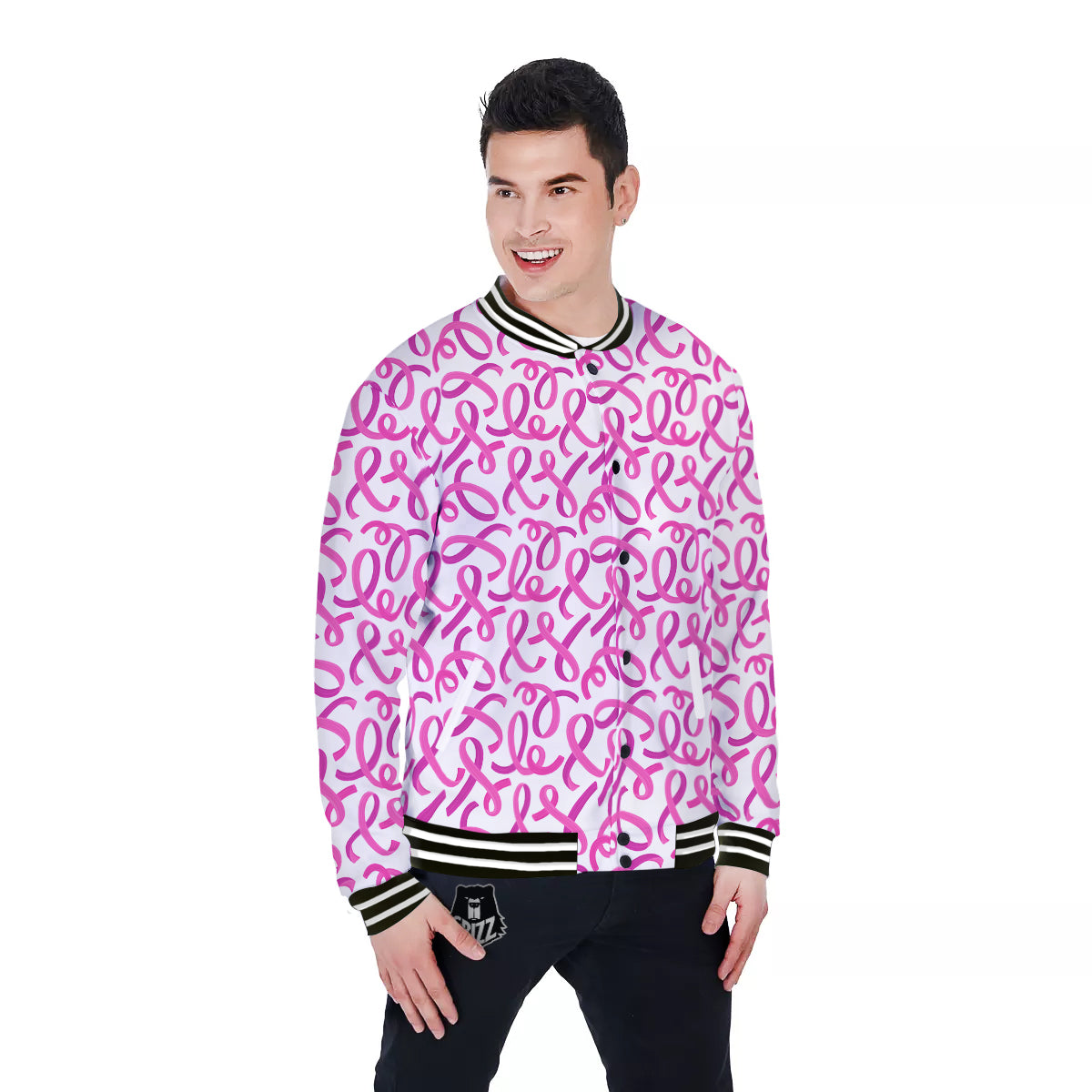 Cancer Awareness Print Pattern Baseball Jacket-grizzshop